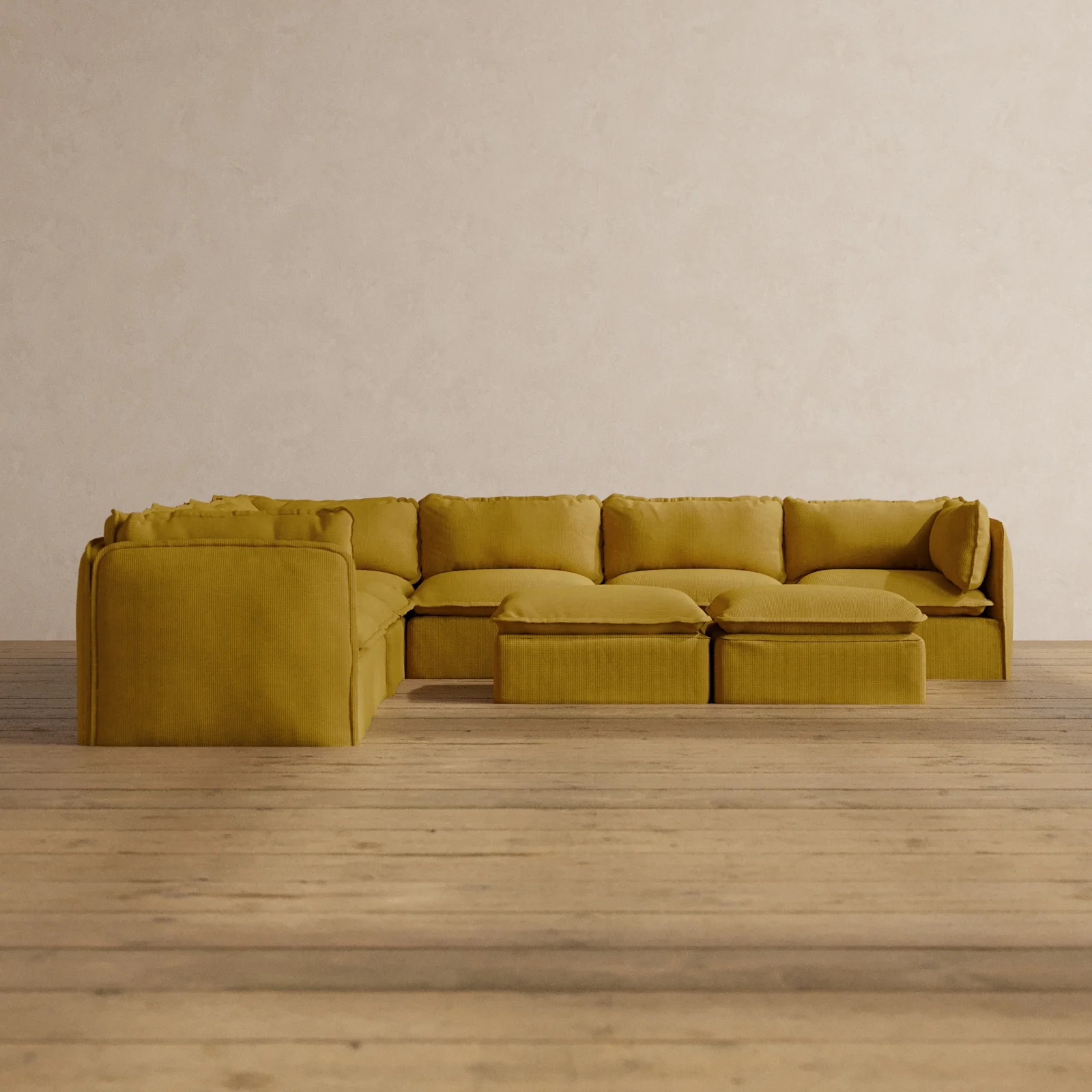 Slipcover Only - Modular Washable 7-Seater Corner Sectional + Bench Ottoman in Kiiro