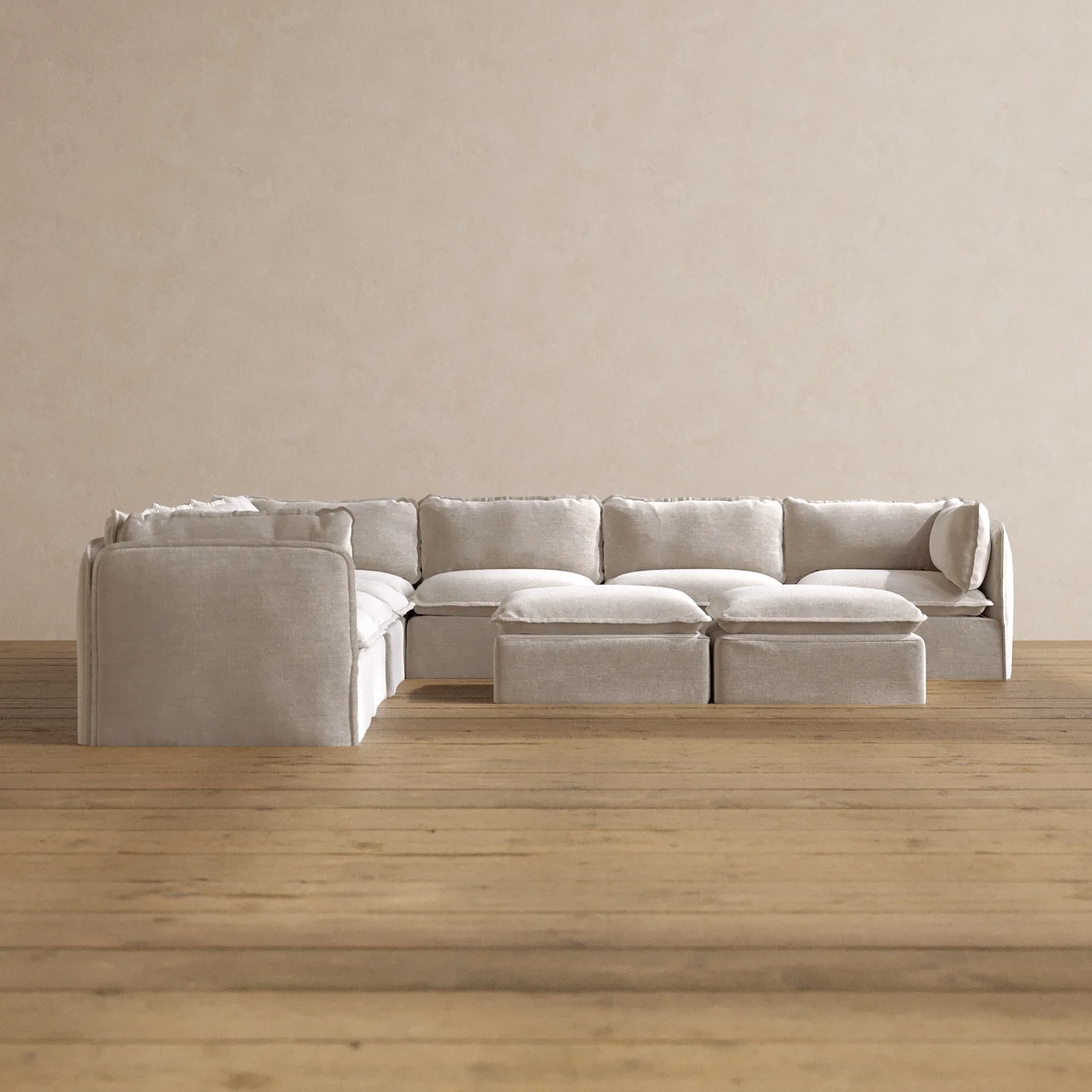 Slipcover Only - Modular Washable 7-Seater Corner Sectional + Bench Ottoman in Mist
