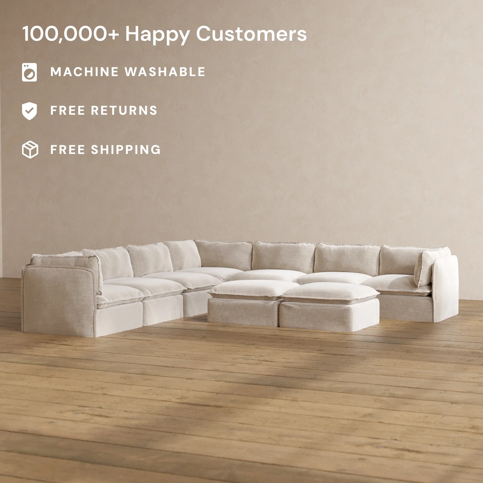 Slipcover Only - Modular Washable 7-Seater Corner Sectional + Bench Ottoman in Mist - Image 2