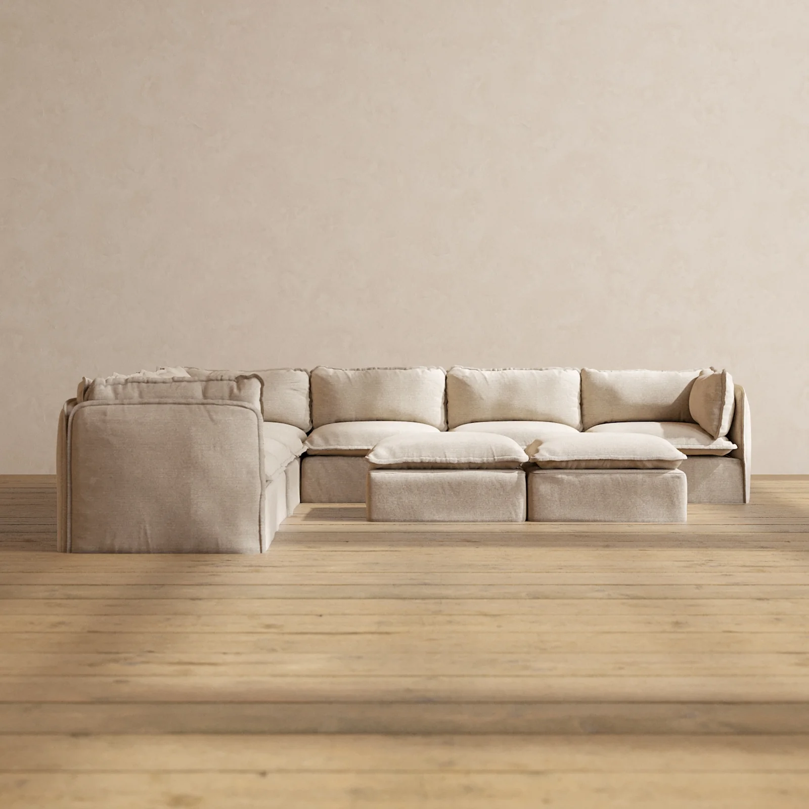 Slipcover Only - Modular Washable 7-Seater Corner Sectional + Bench Ottoman in Oat