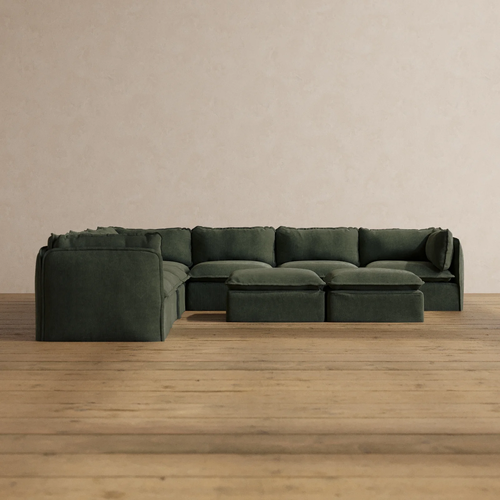 Slipcover Only - Modular Washable 7-Seater Corner Sectional + Bench Ottoman in Olivine