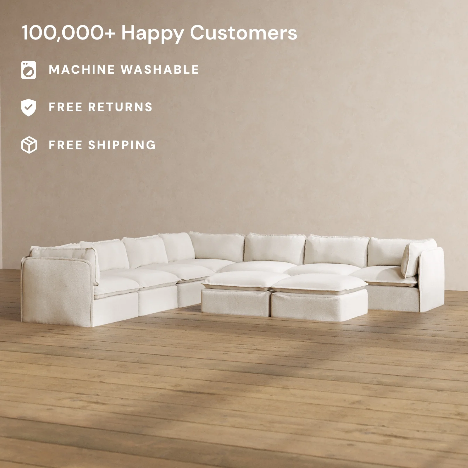 Slipcover Only - Modular Washable 7-Seater Corner Sectional + Bench Ottoman in Powder - Image 2