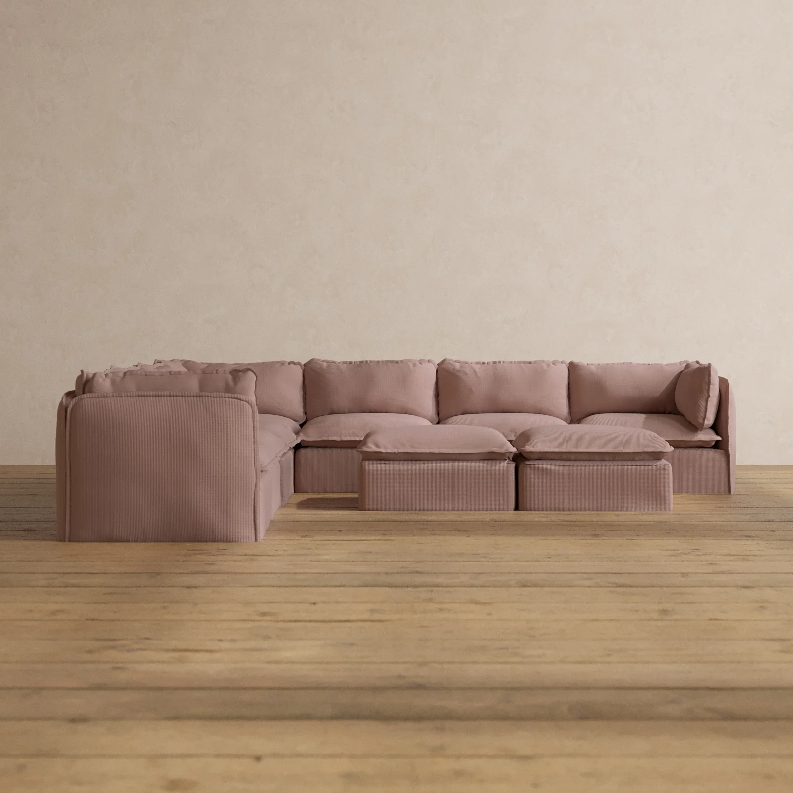 Slipcover Only - Modular Washable 7-Seater Corner Sectional + Bench Ottoman in Sakura