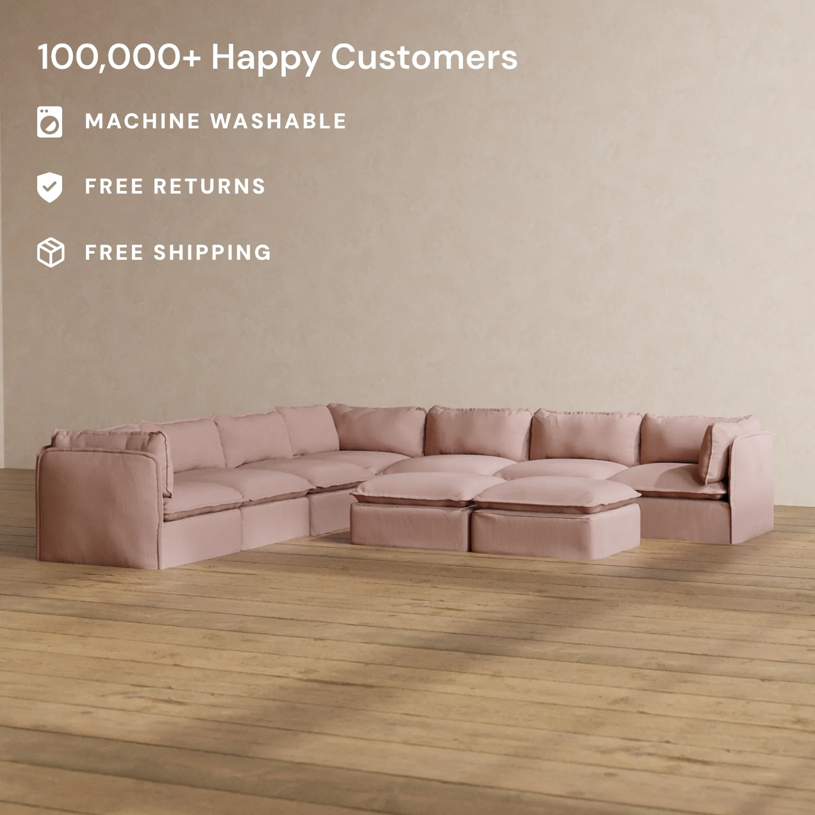 Slipcover Only - Modular Washable 7-Seater Corner Sectional + Bench Ottoman in Sakura - Image 2