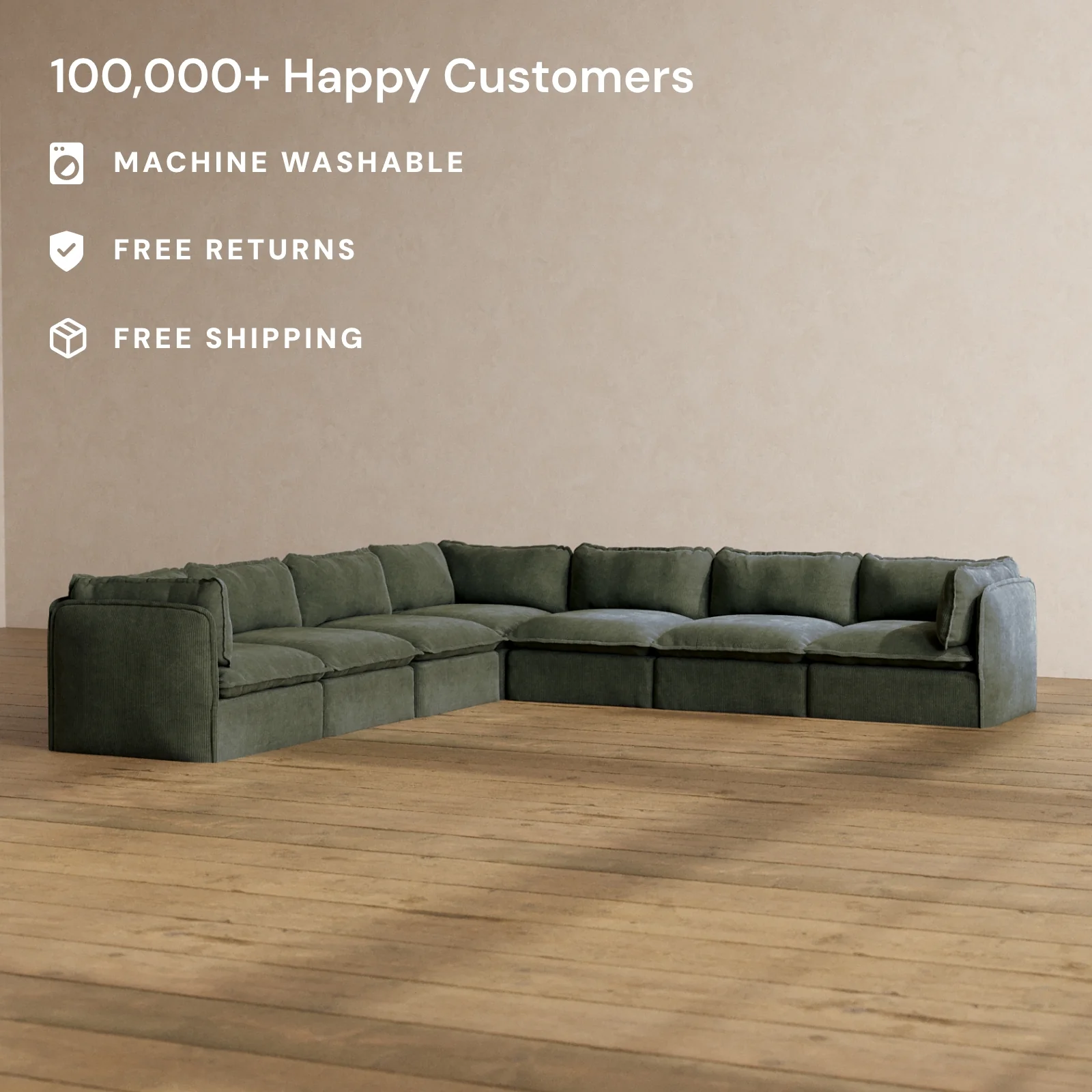 Slipcover Only - Modular Washable 7-Seater Corner Sectional in Olivine - Image 2