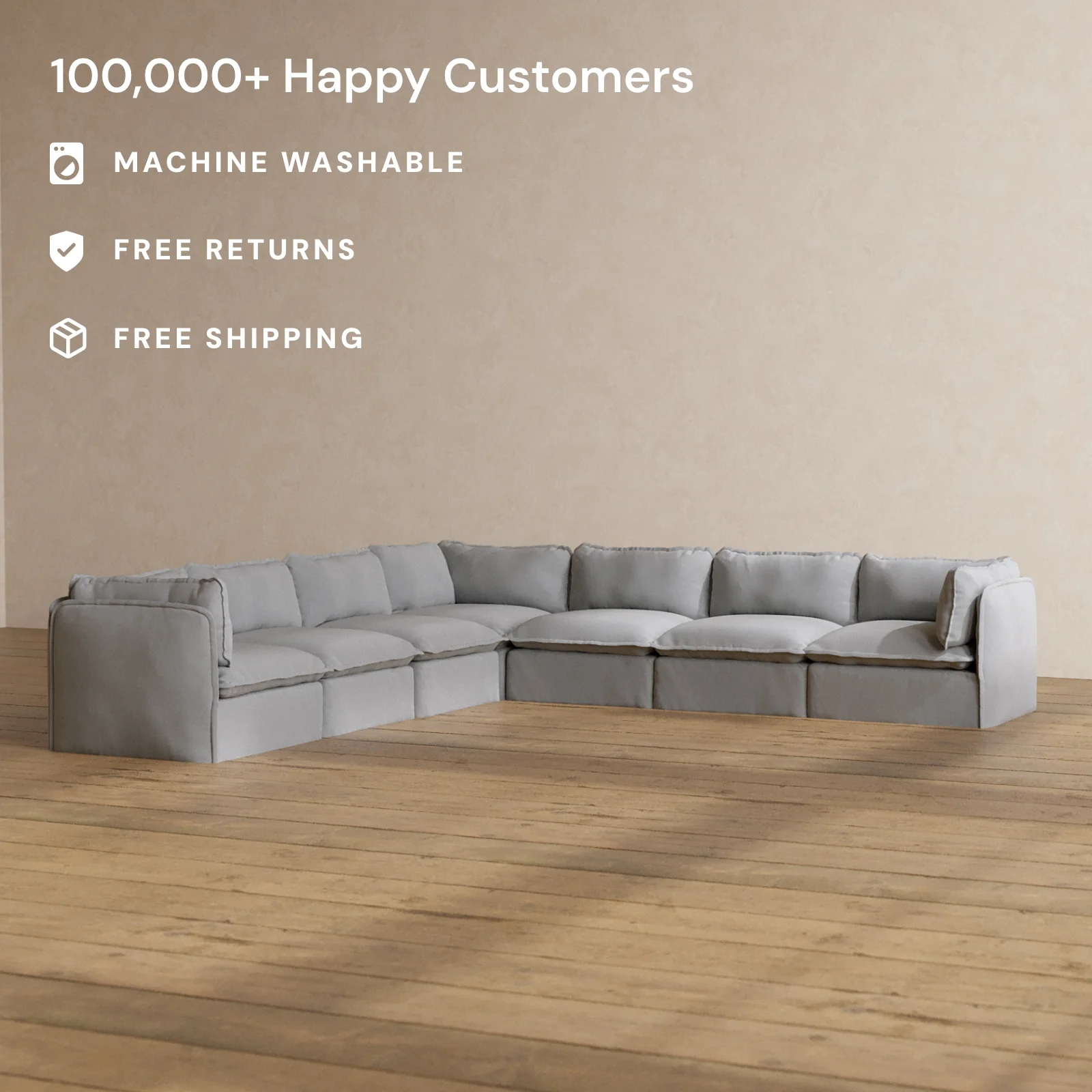 Slipcover Only - Modular Washable 7-Seater Corner Sectional in Pumice - Image 2