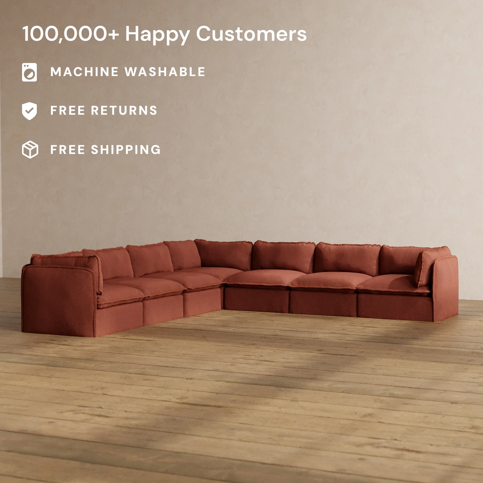 Slipcover Only - Modular Washable 7-Seater Corner Sectional in Rust - Image 2