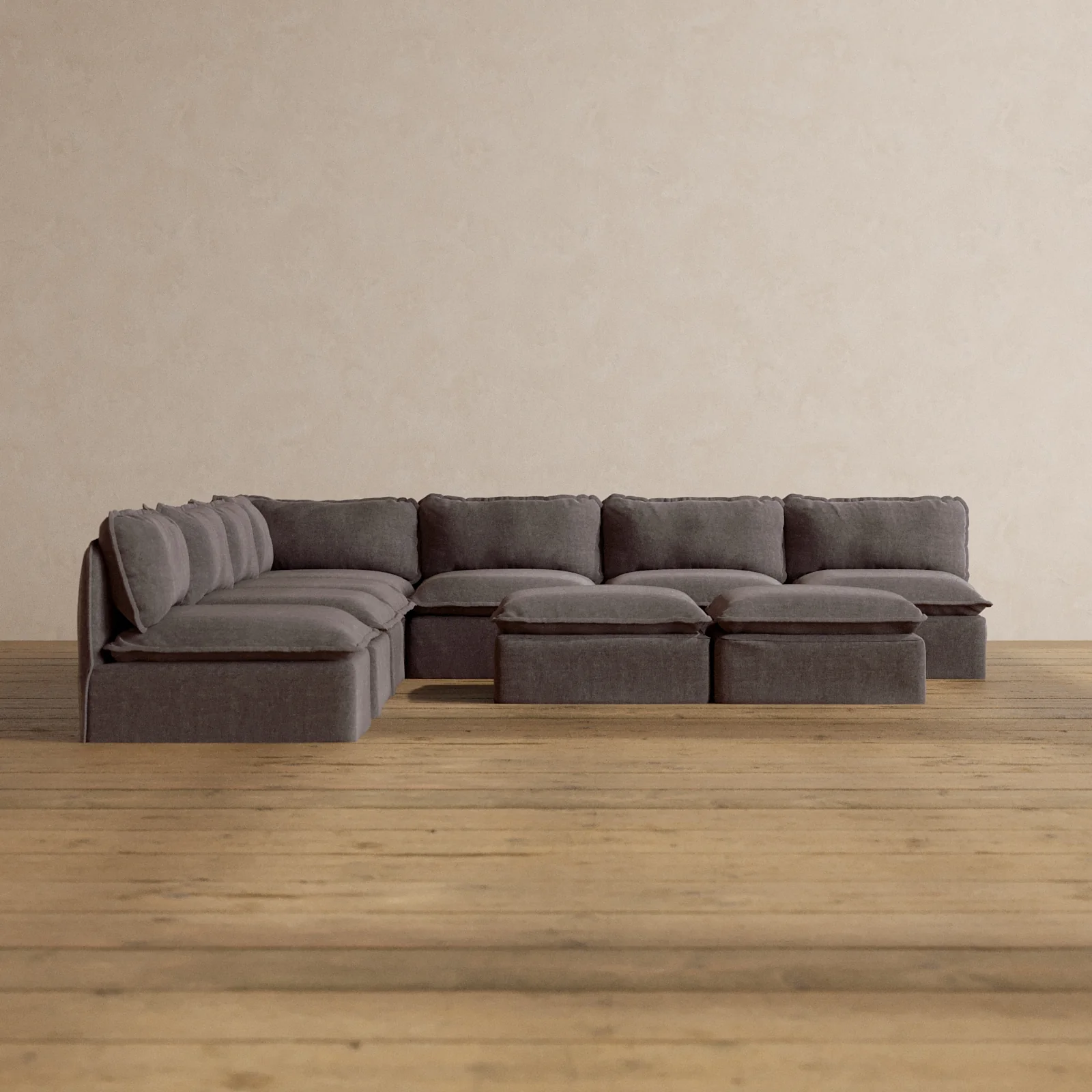Slipcover Only - Modular Washable 7-Seater Open-Ends Corner Sectional + Bench Ottoman in Caviar