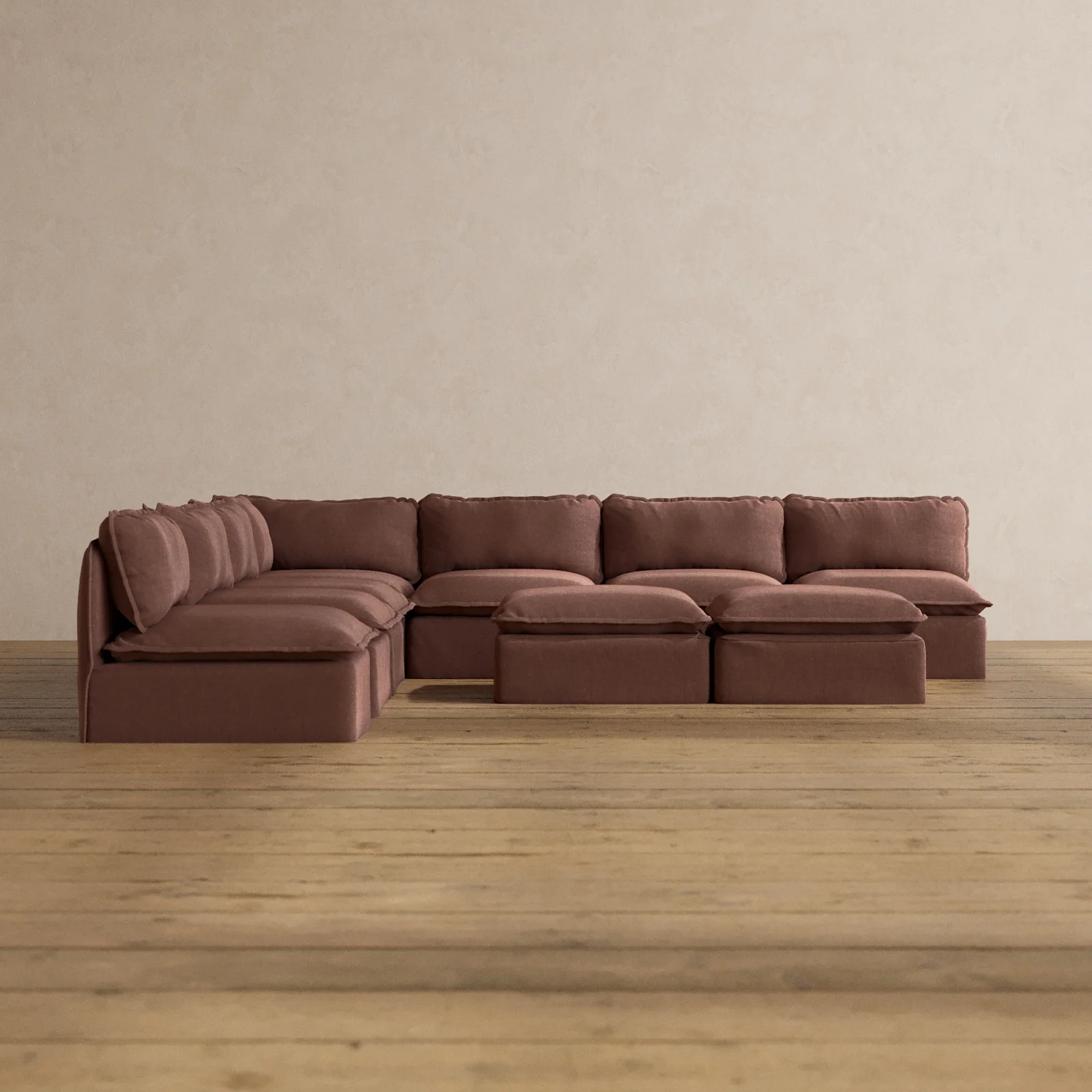 Slipcover Only - Modular Washable 7-Seater Open-Ends Corner Sectional + Bench Ottoman in Chestnut