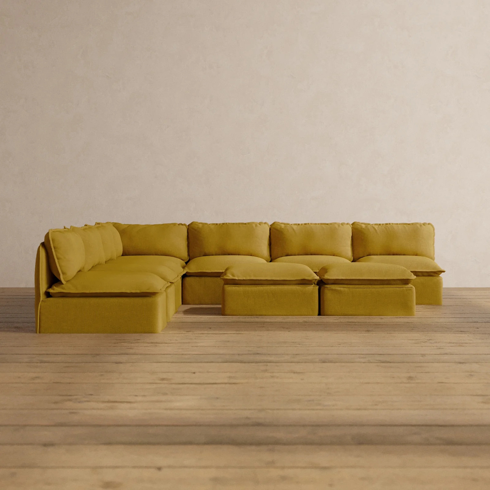 Slipcover Only - Modular Washable 7-Seater Open-Ends Corner Sectional + Bench Ottoman in Kiiro