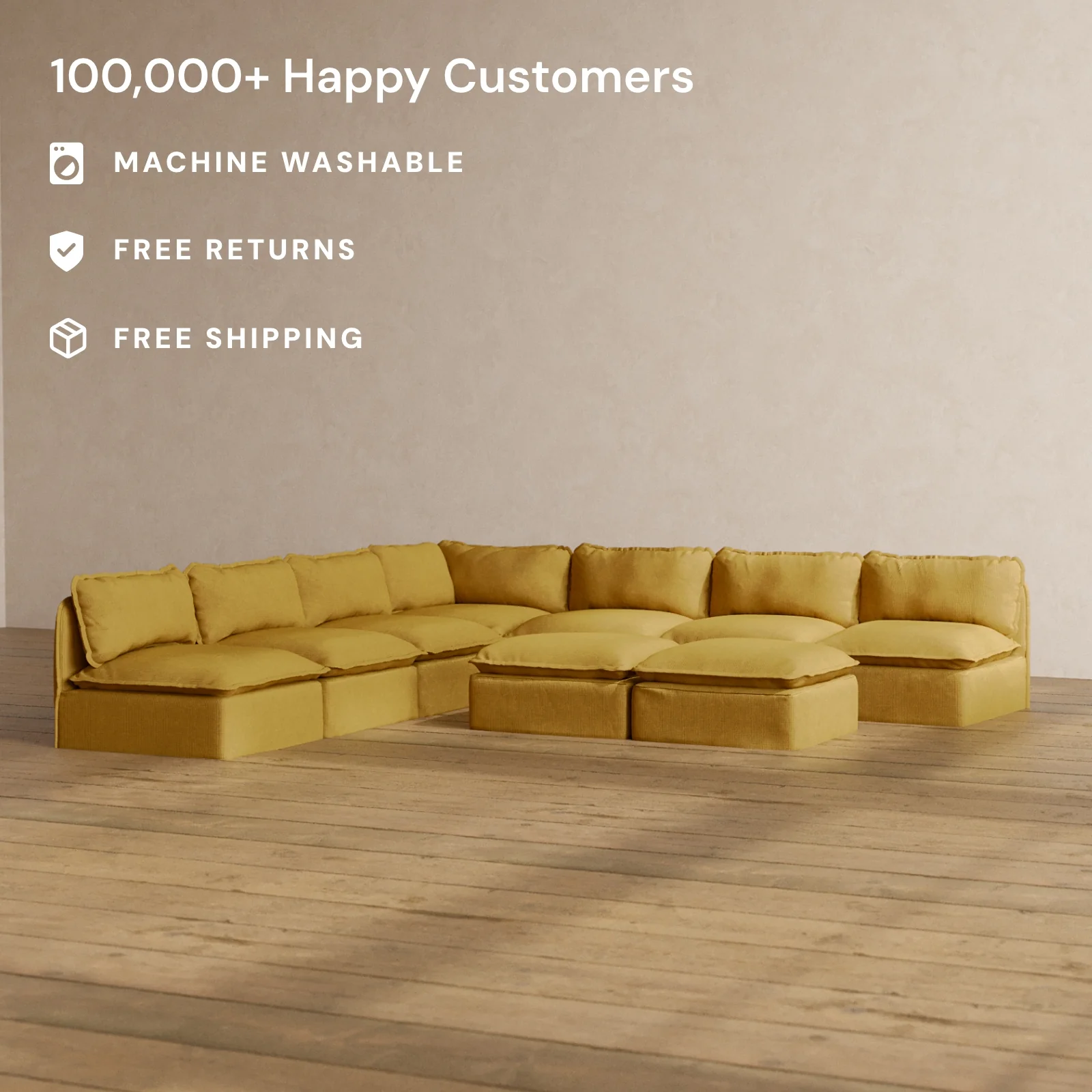 Slipcover Only - Modular Washable 7-Seater Open-Ends Corner Sectional + Bench Ottoman in Kiiro - Image 2