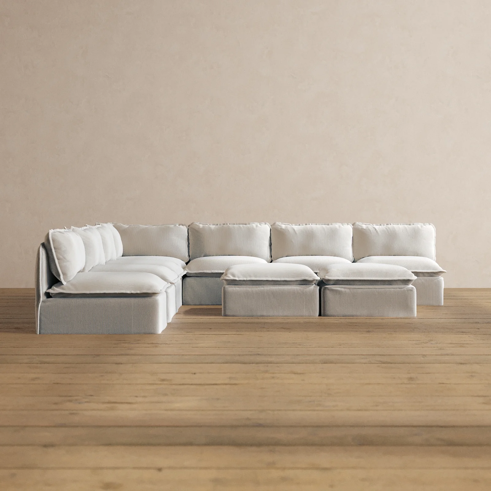 Slipcover Only - Modular Washable 7-Seater Open-Ends Corner Sectional + Bench Ottoman in Milk