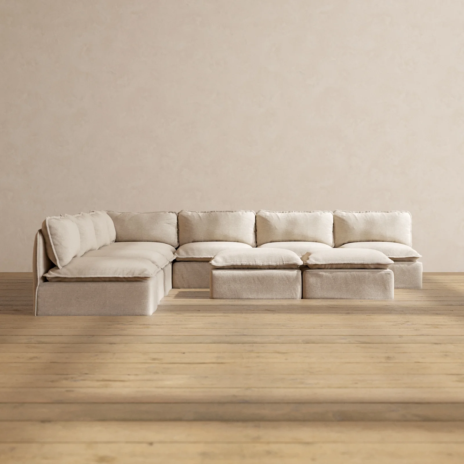 Slipcover Only - Modular Washable 7-Seater Open-Ends Corner Sectional + Bench Ottoman in Oat