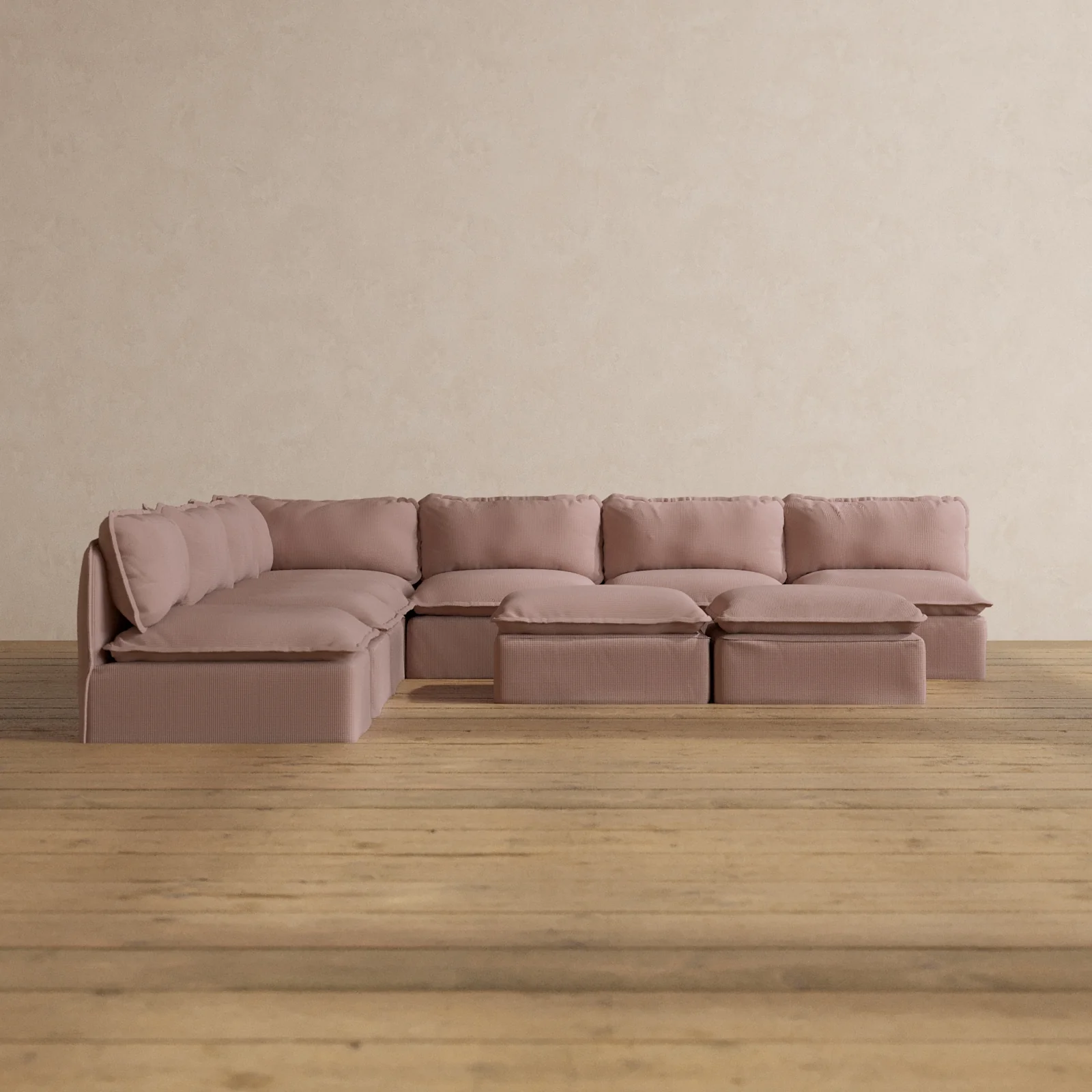 Slipcover Only - Modular Washable 7-Seater Open-Ends Corner Sectional + Bench Ottoman in Sakura