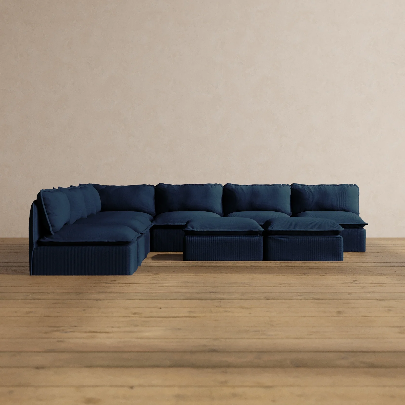 Slipcover Only - Modular Washable 7-Seater Open-Ends Corner Sectional + Bench Ottoman in Sumi