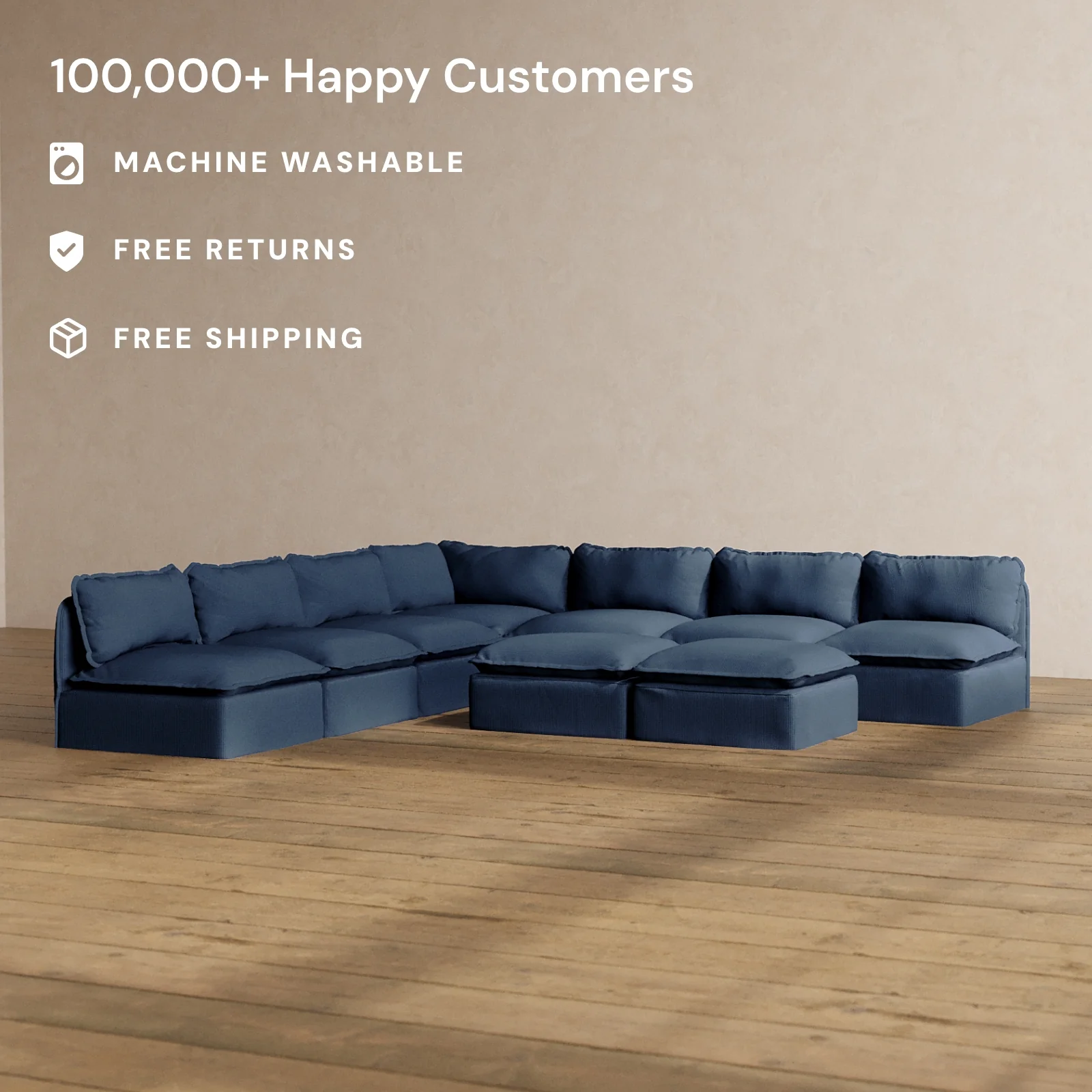 Slipcover Only - Modular Washable 7-Seater Open-Ends Corner Sectional + Bench Ottoman in Sumi - Image 2