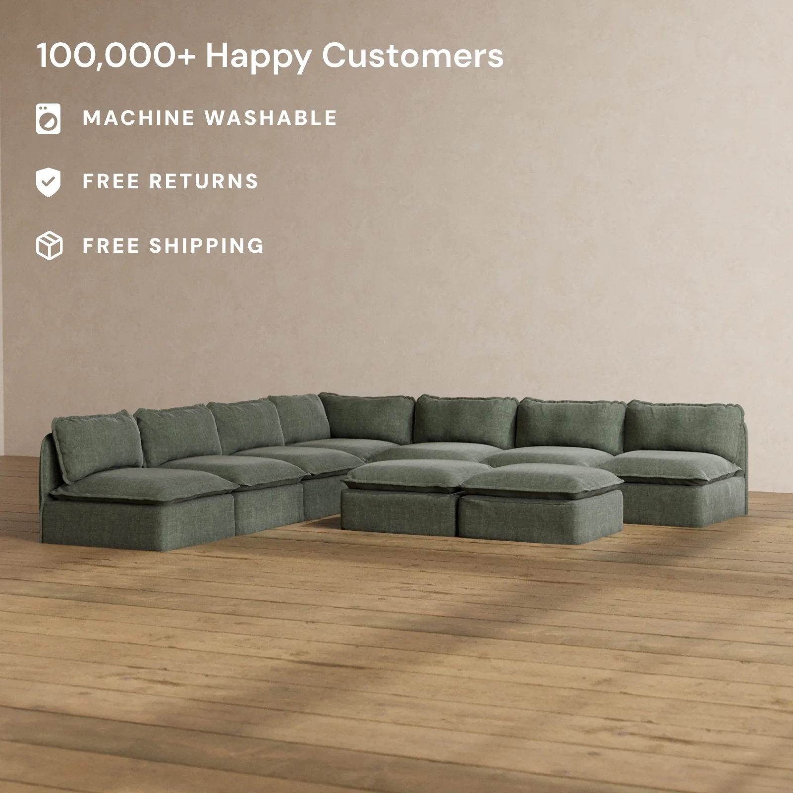 Slipcover Only - Modular Washable 7-Seater Open-Ends Corner Sectional + Bench Ottoman in Willow - Image 2