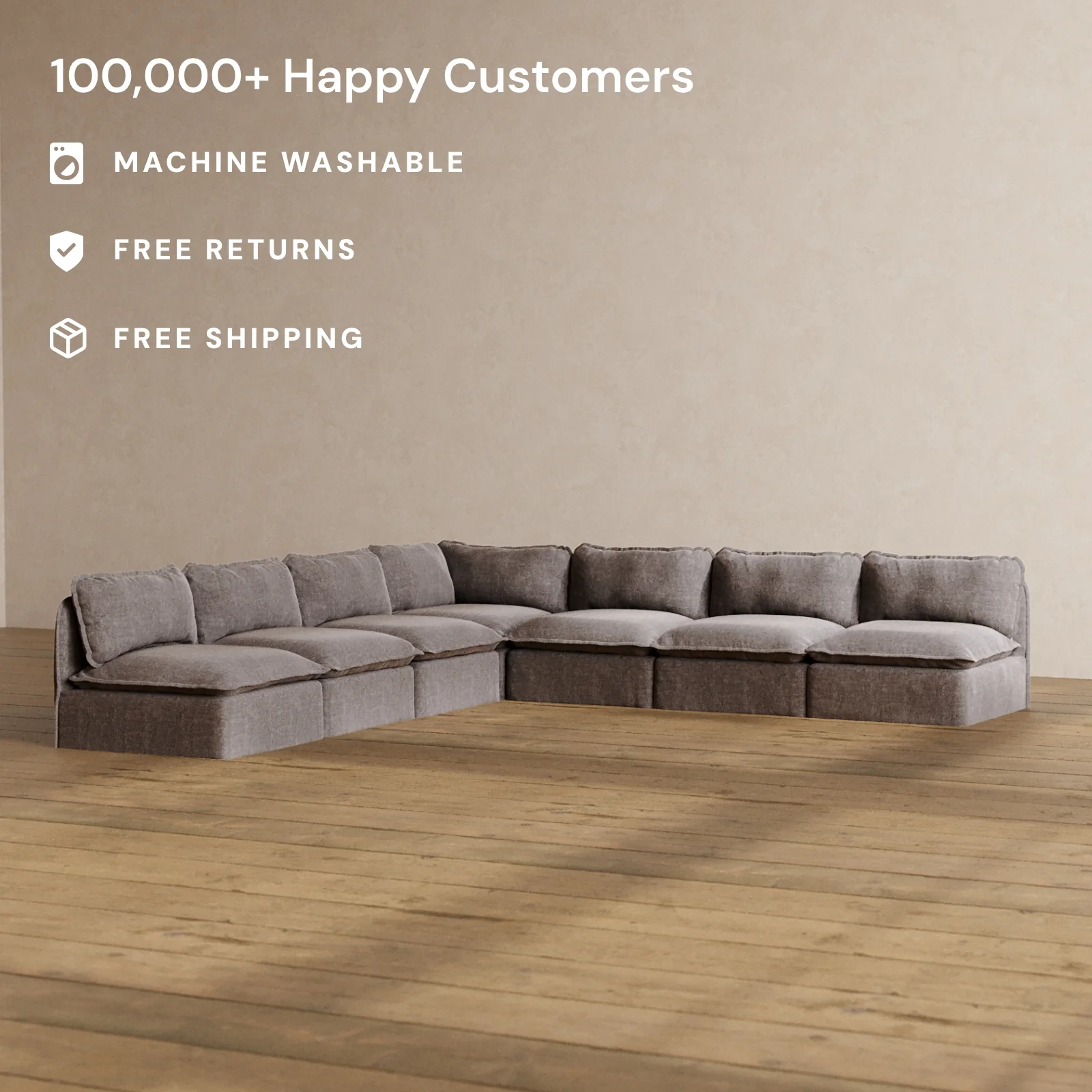 Slipcover Only - Modular Washable 7-Seater Open-Ends Corner Sectional in Caviar - Image 2