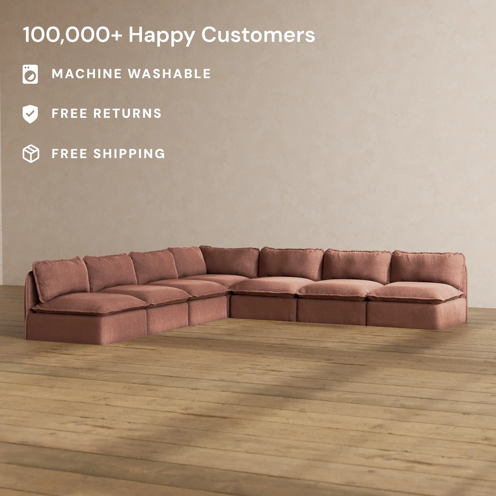 Slipcover Only - Modular Washable 7-Seater Open-Ends Corner Sectional in Chestnut - Image 2