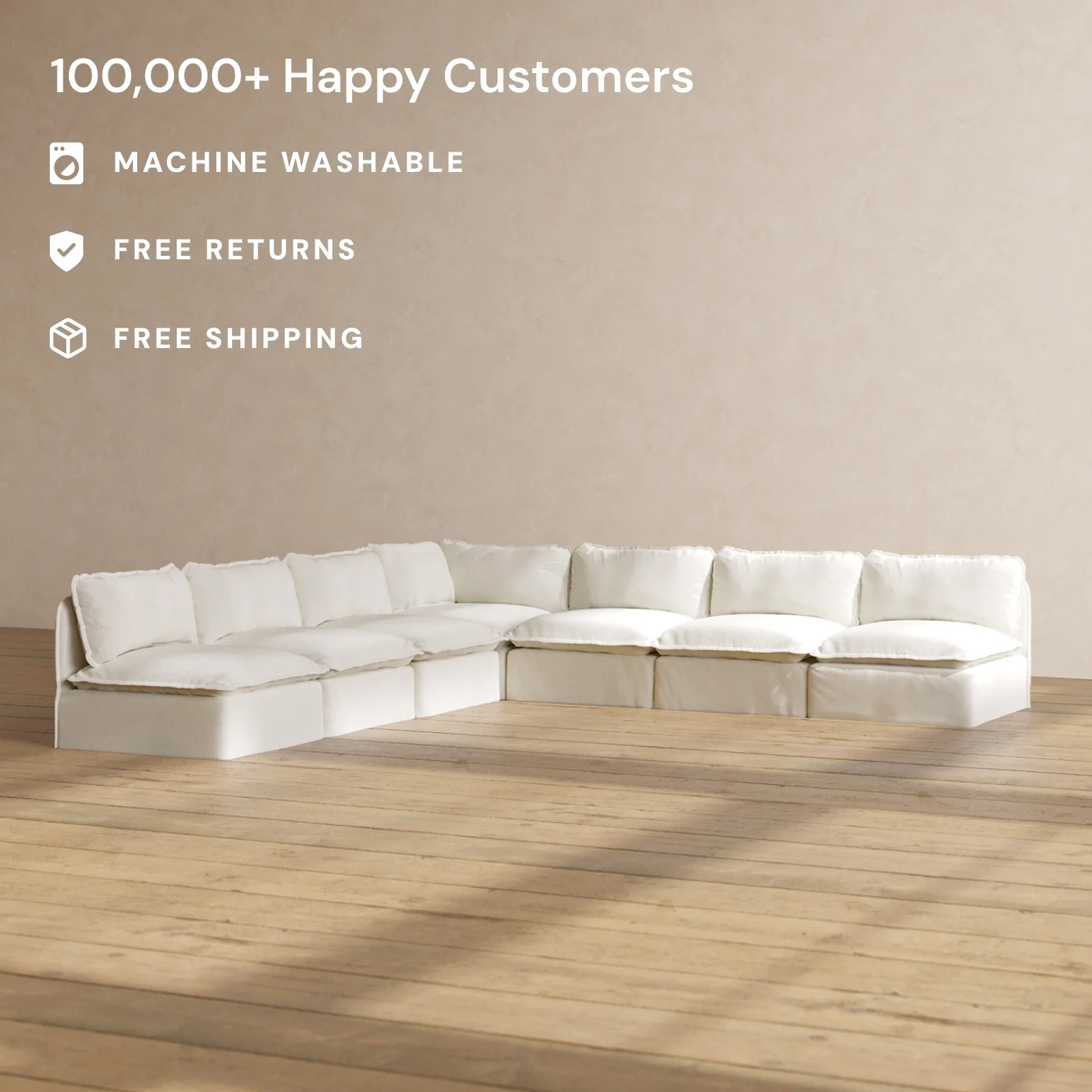 Slipcover Only - Modular Washable 7-Seater Open-Ends Corner Sectional in Eggshell - Image 2