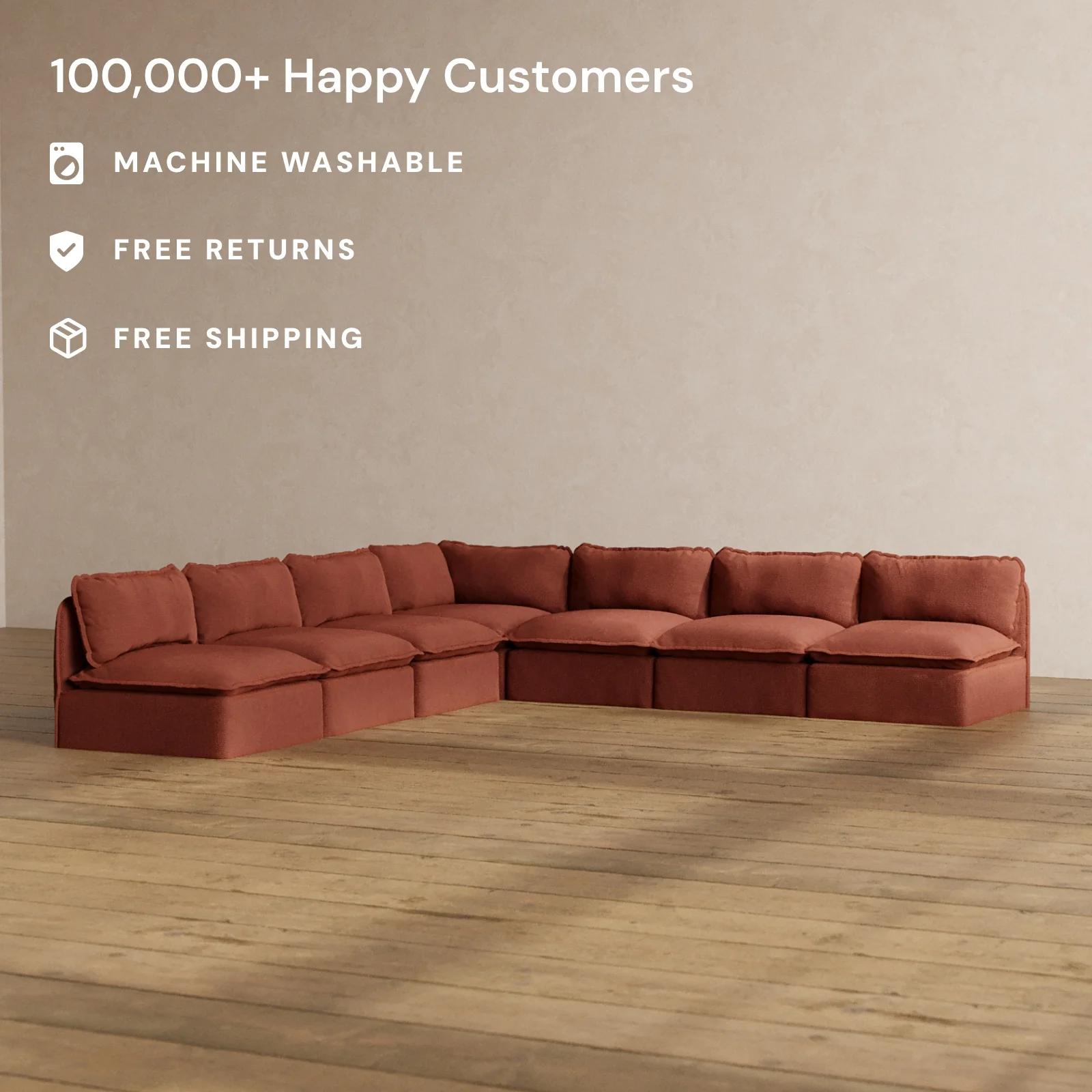 Slipcover Only - Modular Washable 7-Seater Open-Ends Corner Sectional in Rust - Image 2