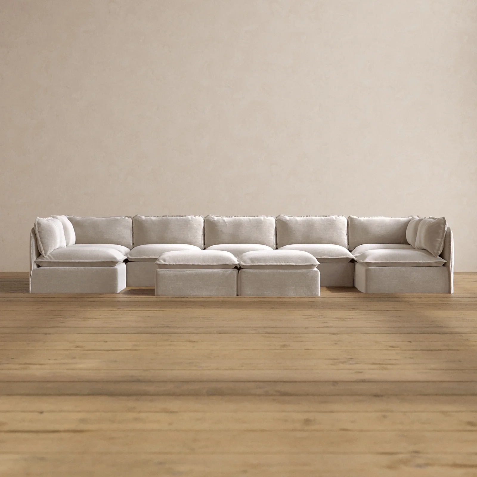 Slipcover Only - Modular Washable 7-Seater Open-Ends U-Sectional + Bench Ottoman in Mist