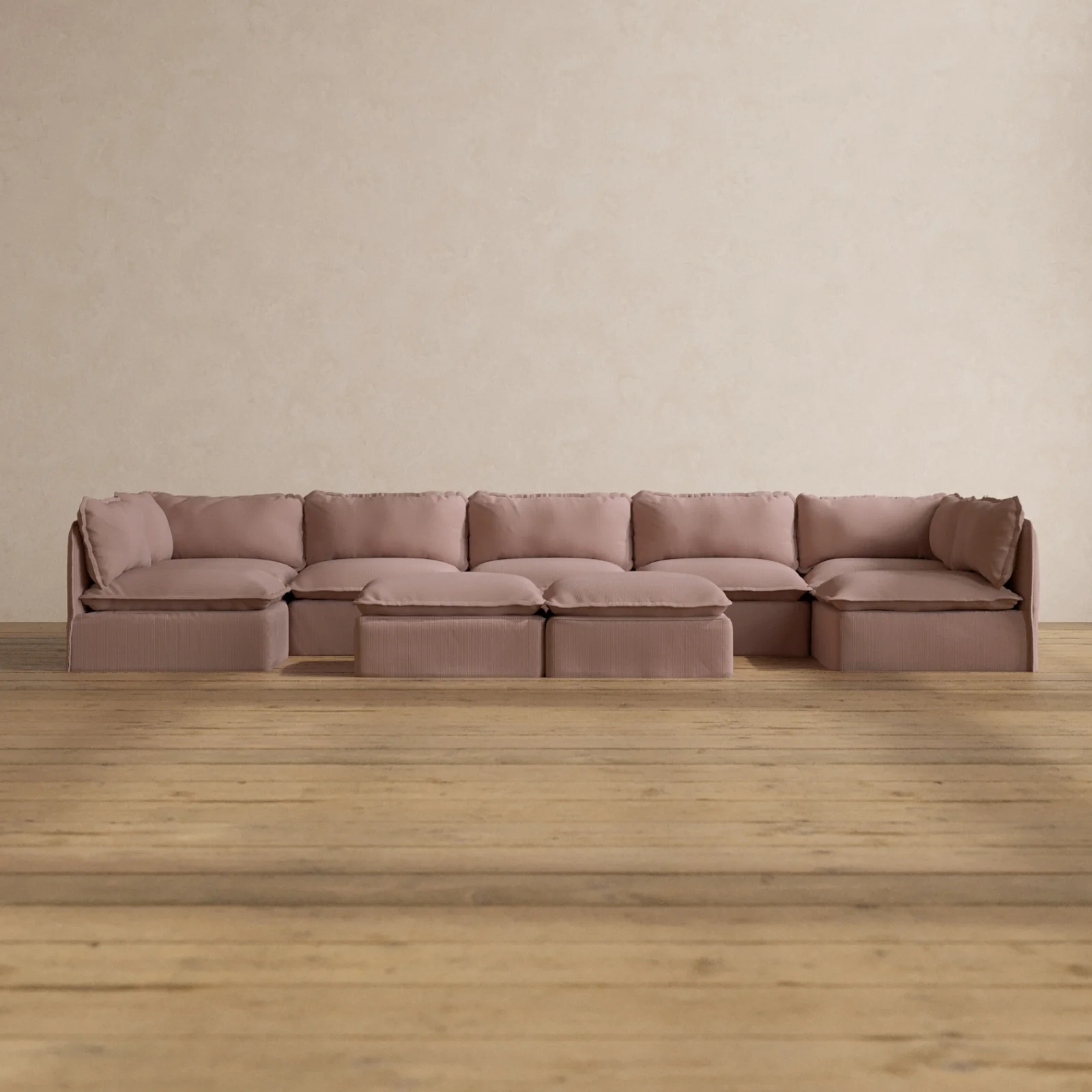 Slipcover Only - Modular Washable 7-Seater Open-Ends U-Sectional + Bench Ottoman in Sakura