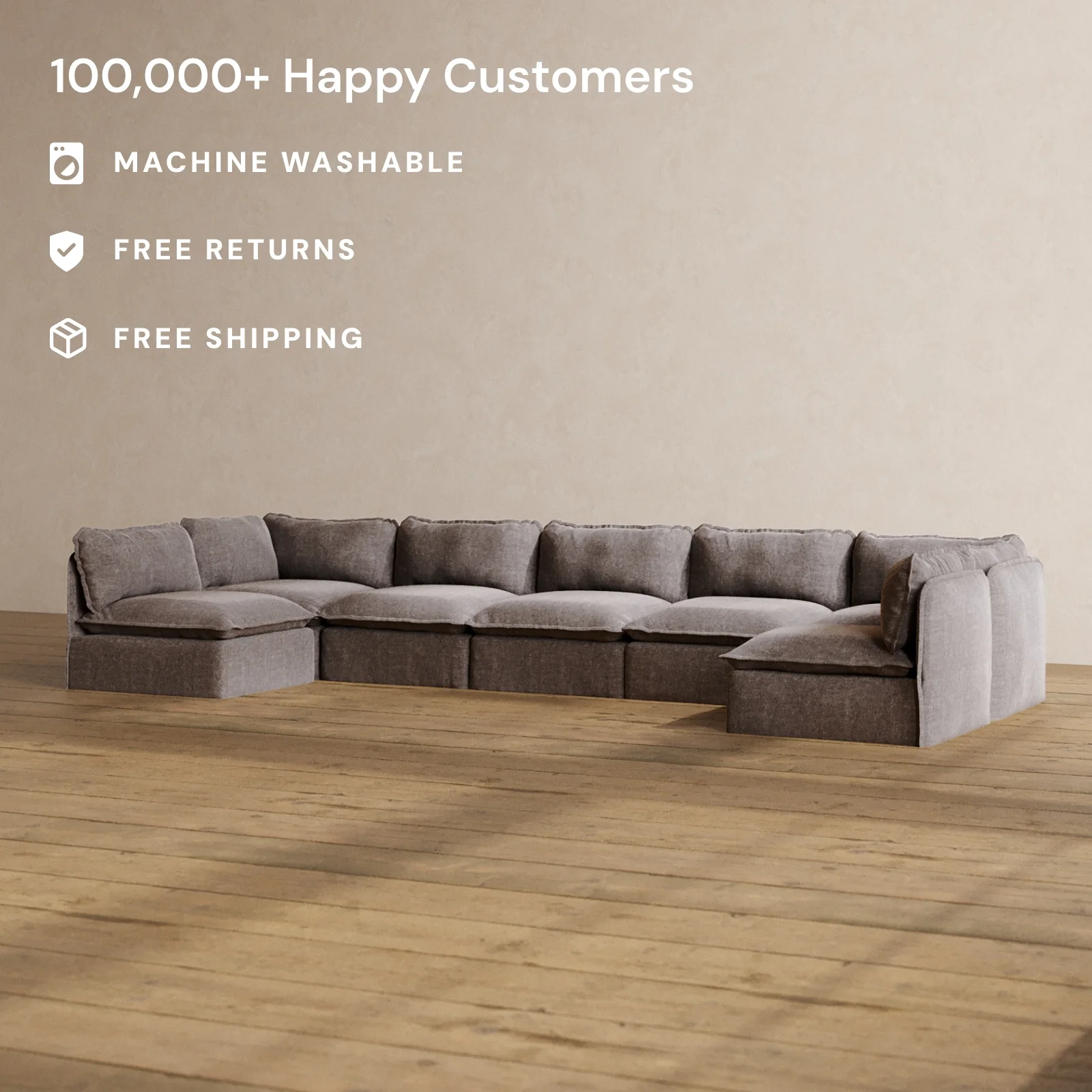 Slipcover Only - Modular Washable 7-Seater Open-Ends U-Sectional in Caviar - Image 2