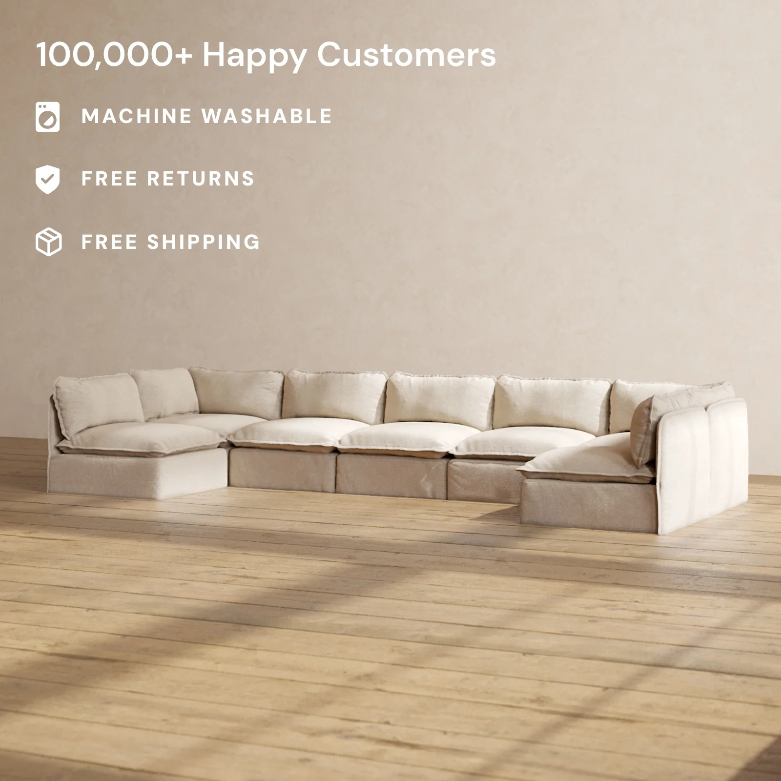 Slipcover Only - Modular Washable 7-Seater Open-Ends U-Sectional in Oat - Image 2