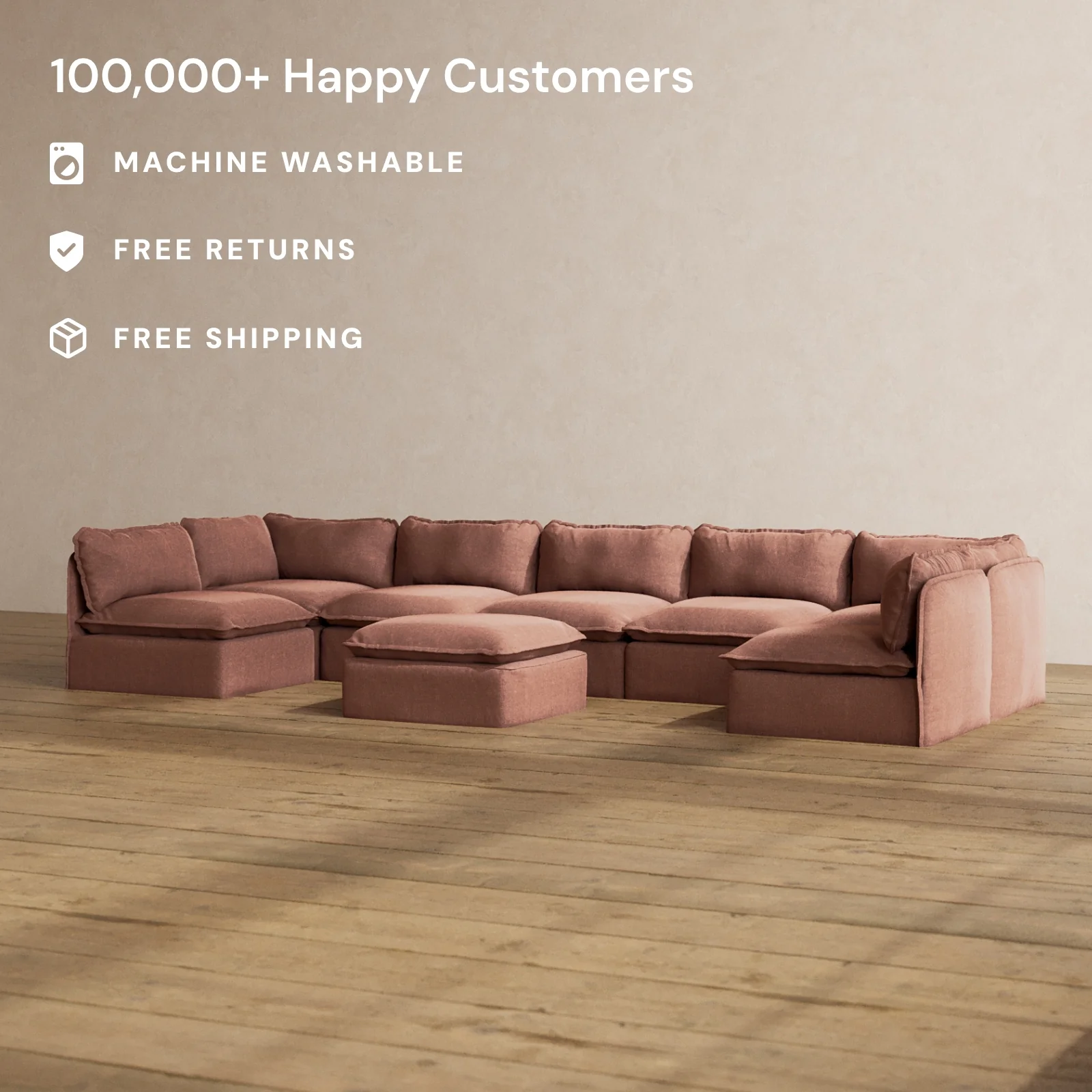 Slipcover Only - Modular Washable 7-Seater Open-Ends U-Sectional + Ottoman in Chestnut - Image 2