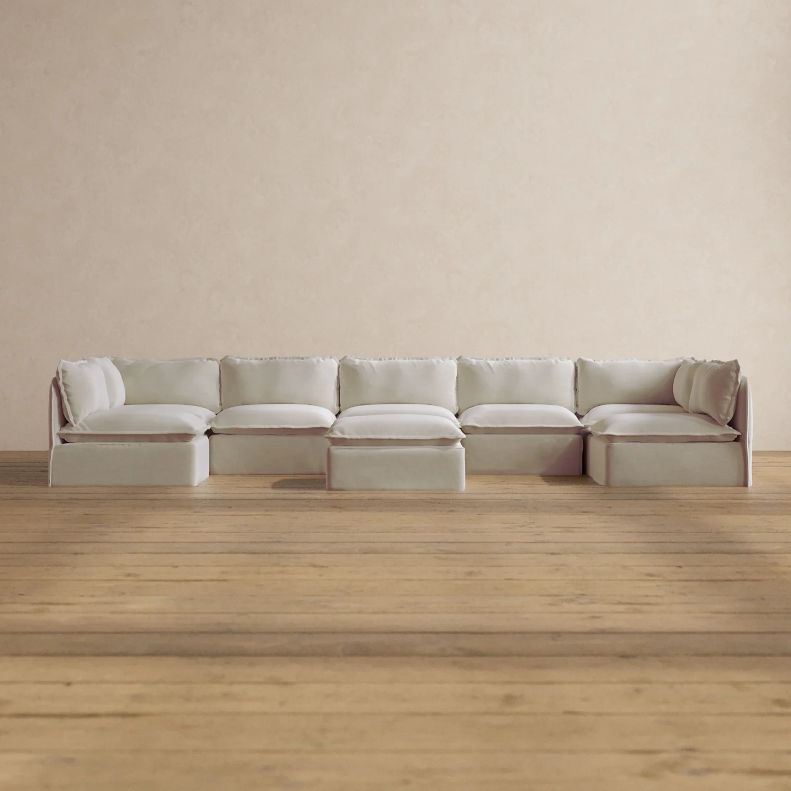 Slipcover Only - Modular Washable 7-Seater Open-Ends U-Sectional + Ottoman in Coco