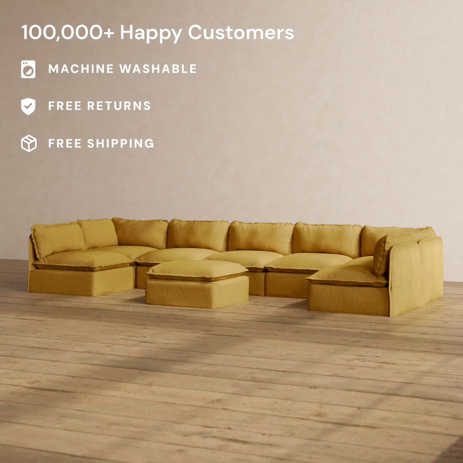 Slipcover Only - Modular Washable 7-Seater Open-Ends U-Sectional + Ottoman in Kiiro - Image 2