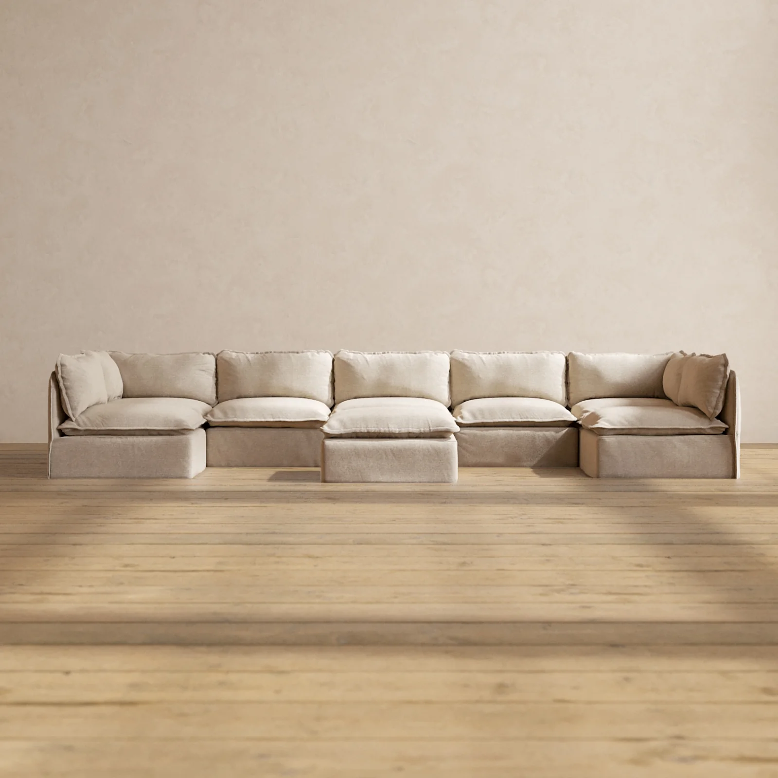 Slipcover Only - Modular Washable 7-Seater Open-Ends U-Sectional + Ottoman in Oat