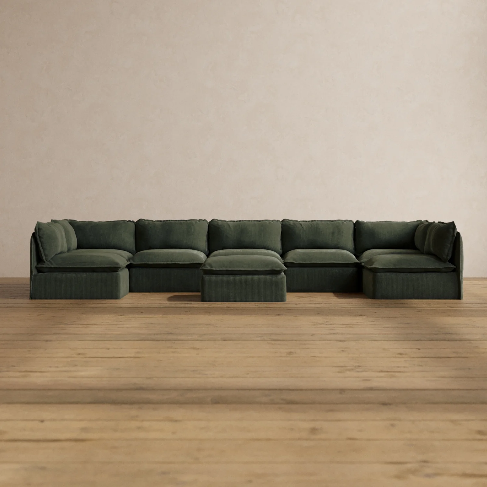 Slipcover Only - Modular Washable 7-Seater Open-Ends U-Sectional + Ottoman in Olivine