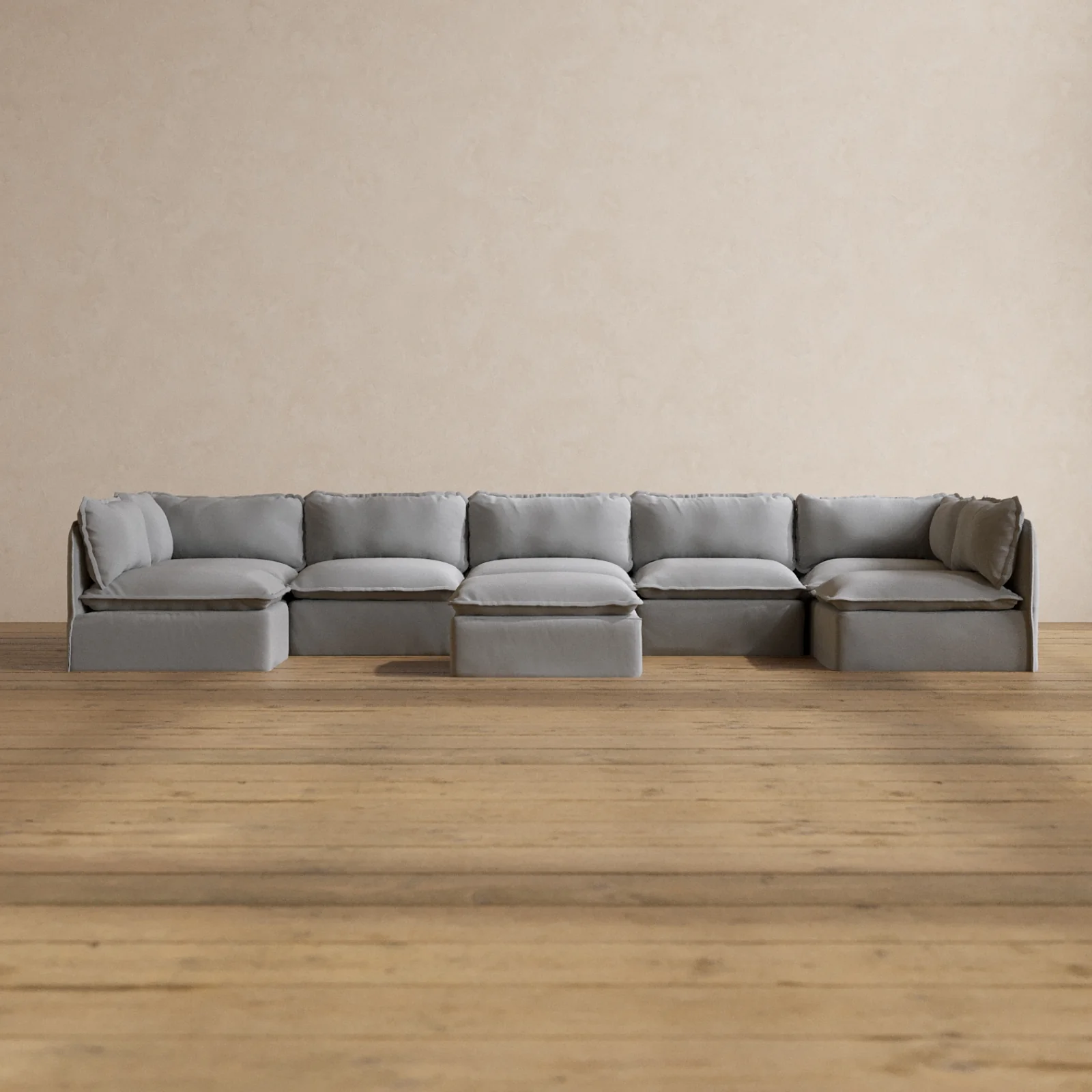 Slipcover Only - Modular Washable 7-Seater Open-Ends U-Sectional + Ottoman in Pumice