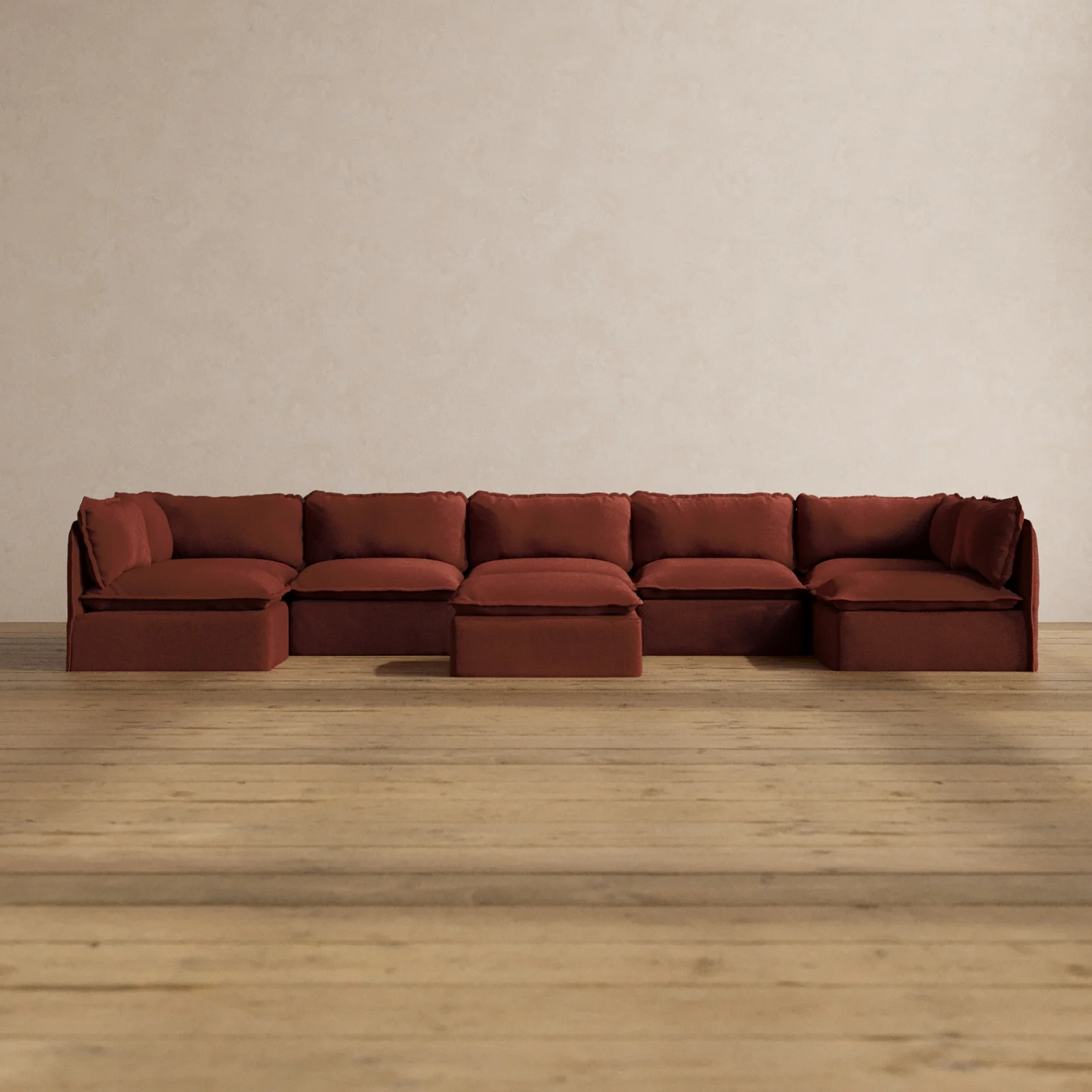 Slipcover Only - Modular Washable 7-Seater Open-Ends U-Sectional + Ottoman in Rust