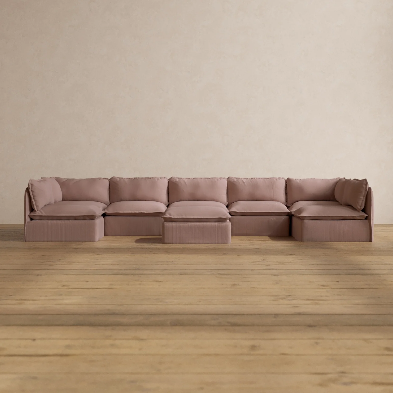 Slipcover Only - Modular Washable 7-Seater Open-Ends U-Sectional + Ottoman in Sakura