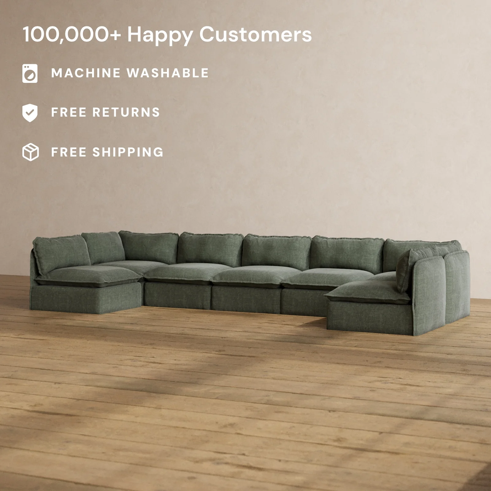 Slipcover Only - Modular Washable 7-Seater Open-Ends U-Sectional in Willow - Image 2