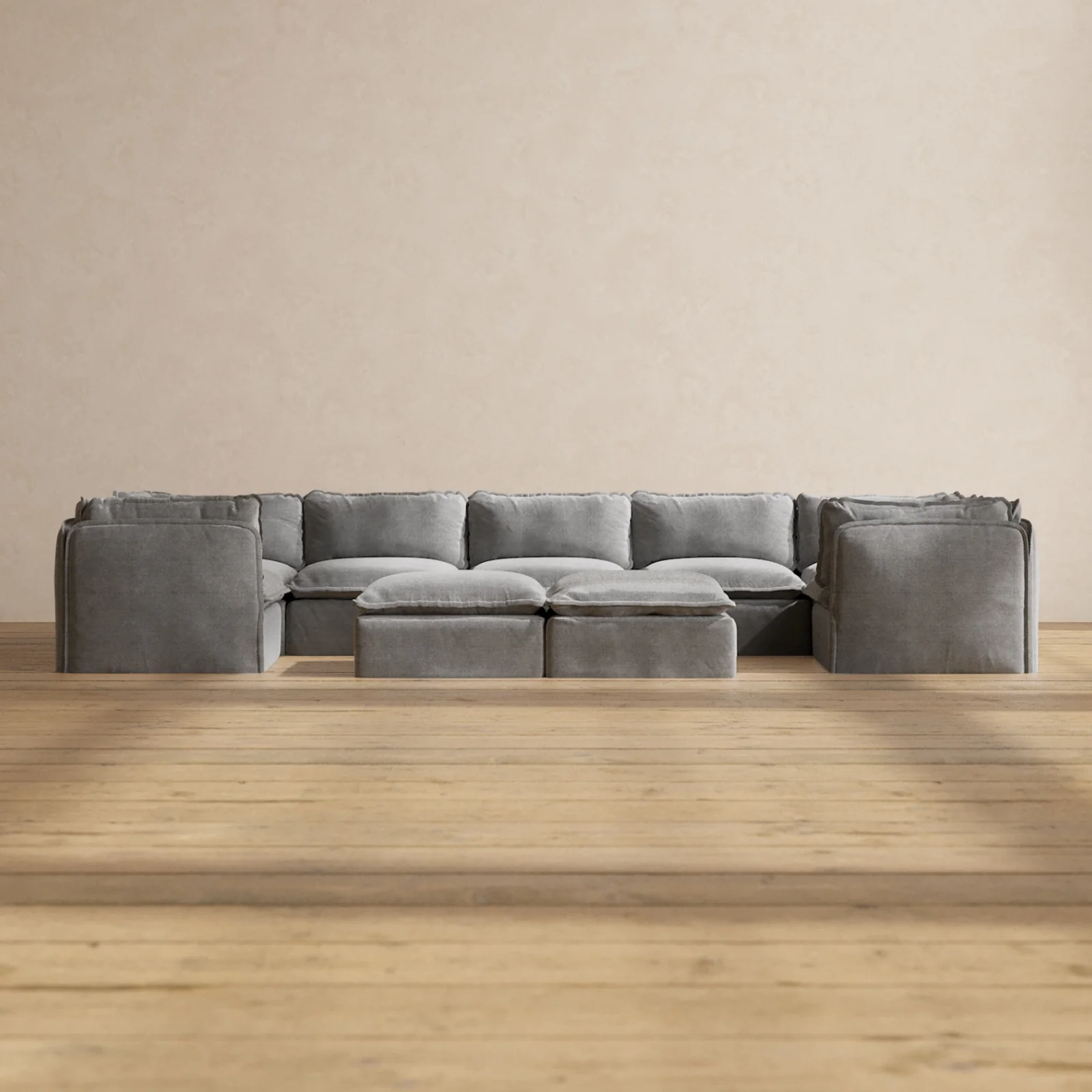 Slipcover Only - Modular Washable 7-Seater U-Sectional + Bench Ottoman in Ash