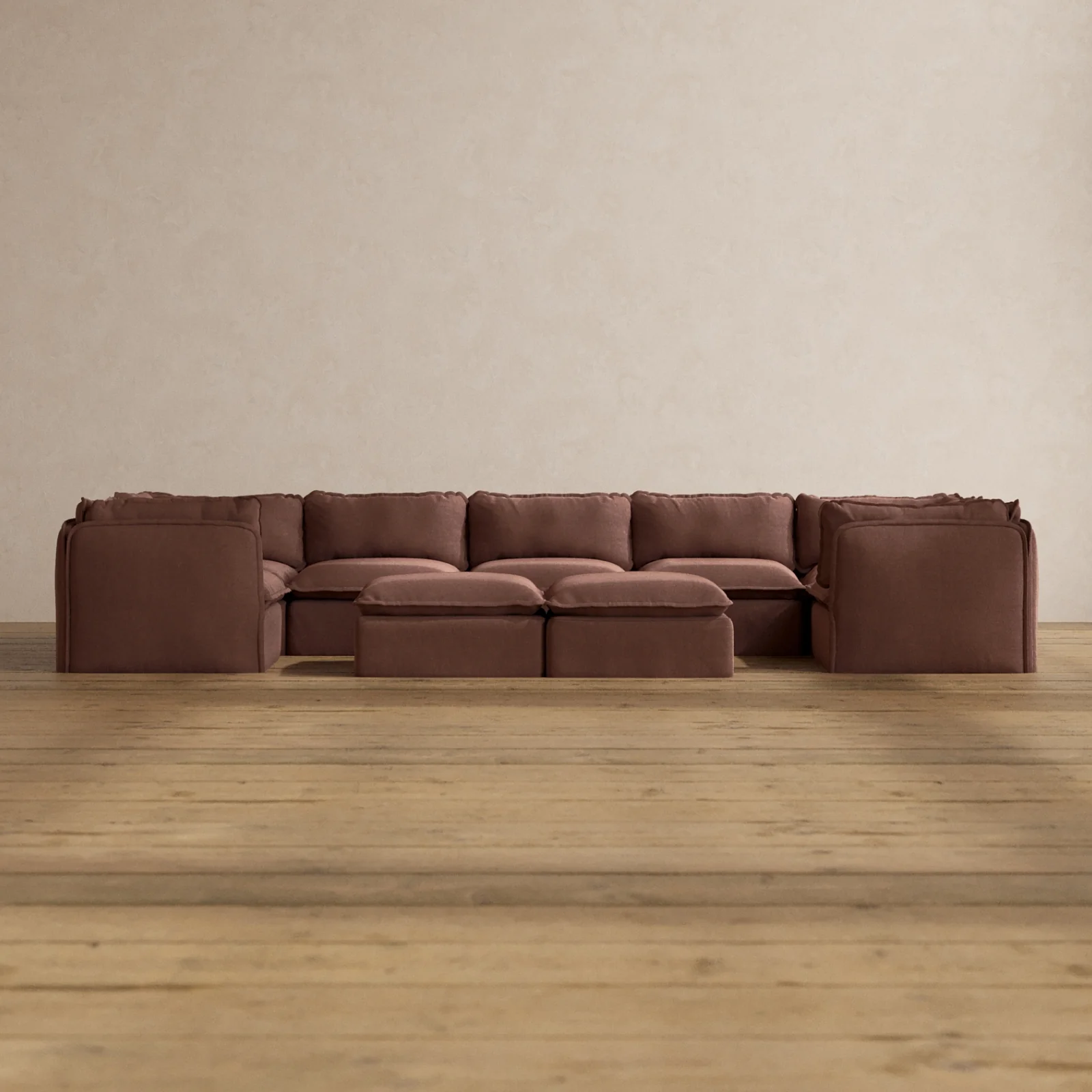 Slipcover Only - Modular Washable 7-Seater U-Sectional + Bench Ottoman in Chestnut