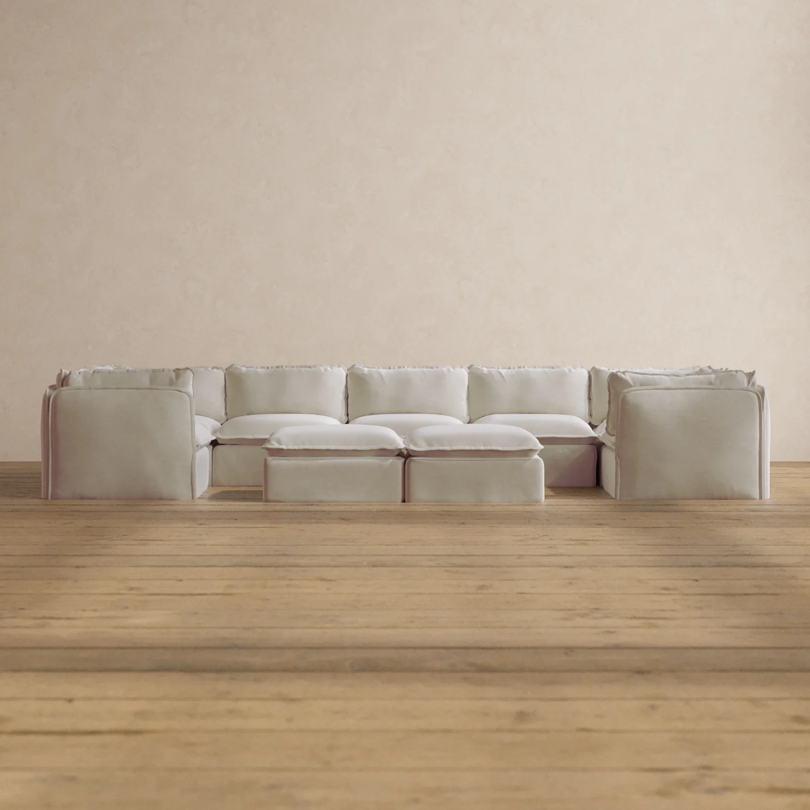 Slipcover Only - Modular Washable 7-Seater U-Sectional + Bench Ottoman in Coco