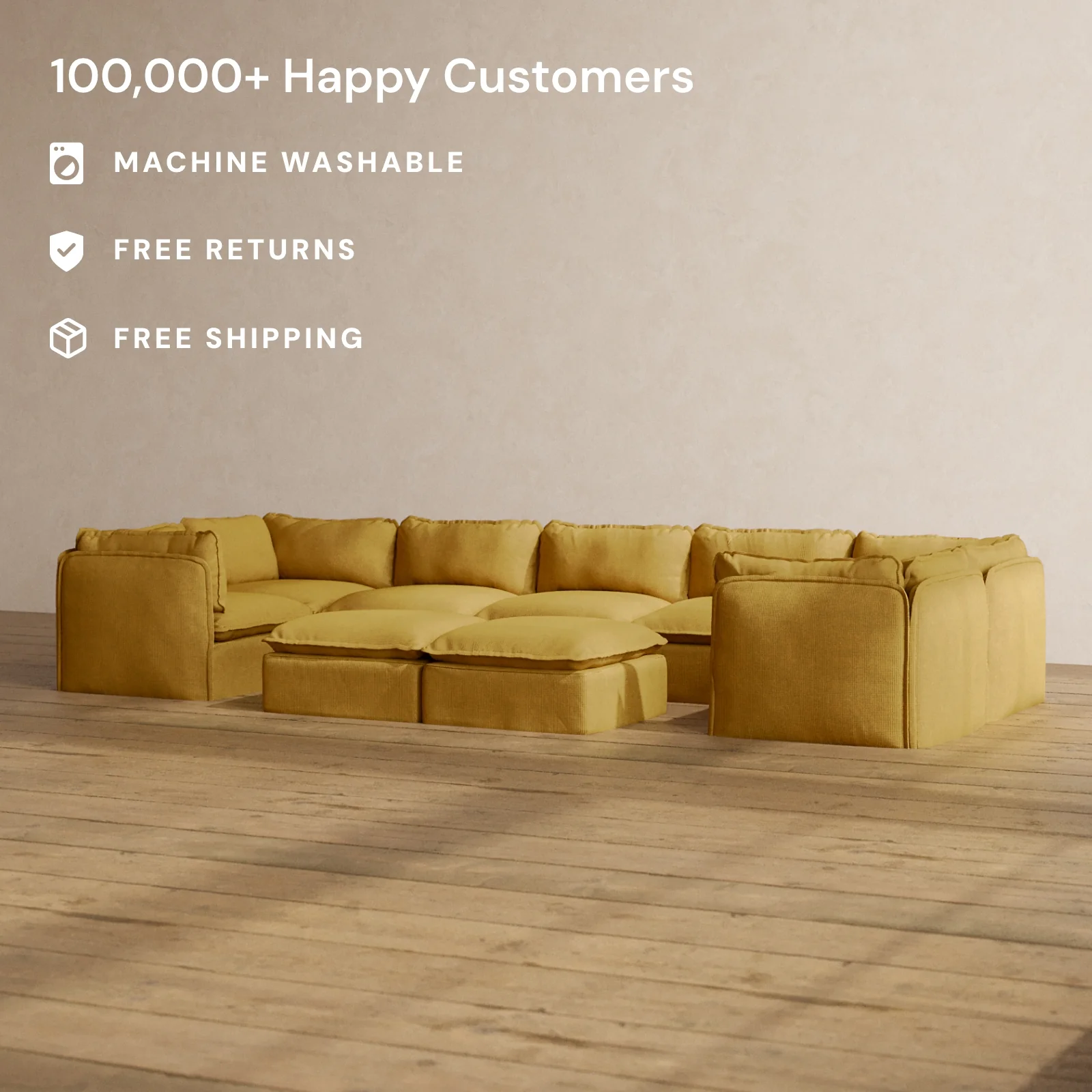 Slipcover Only - Modular Washable 7-Seater U-Sectional + Bench Ottoman in Kiiro - Image 2