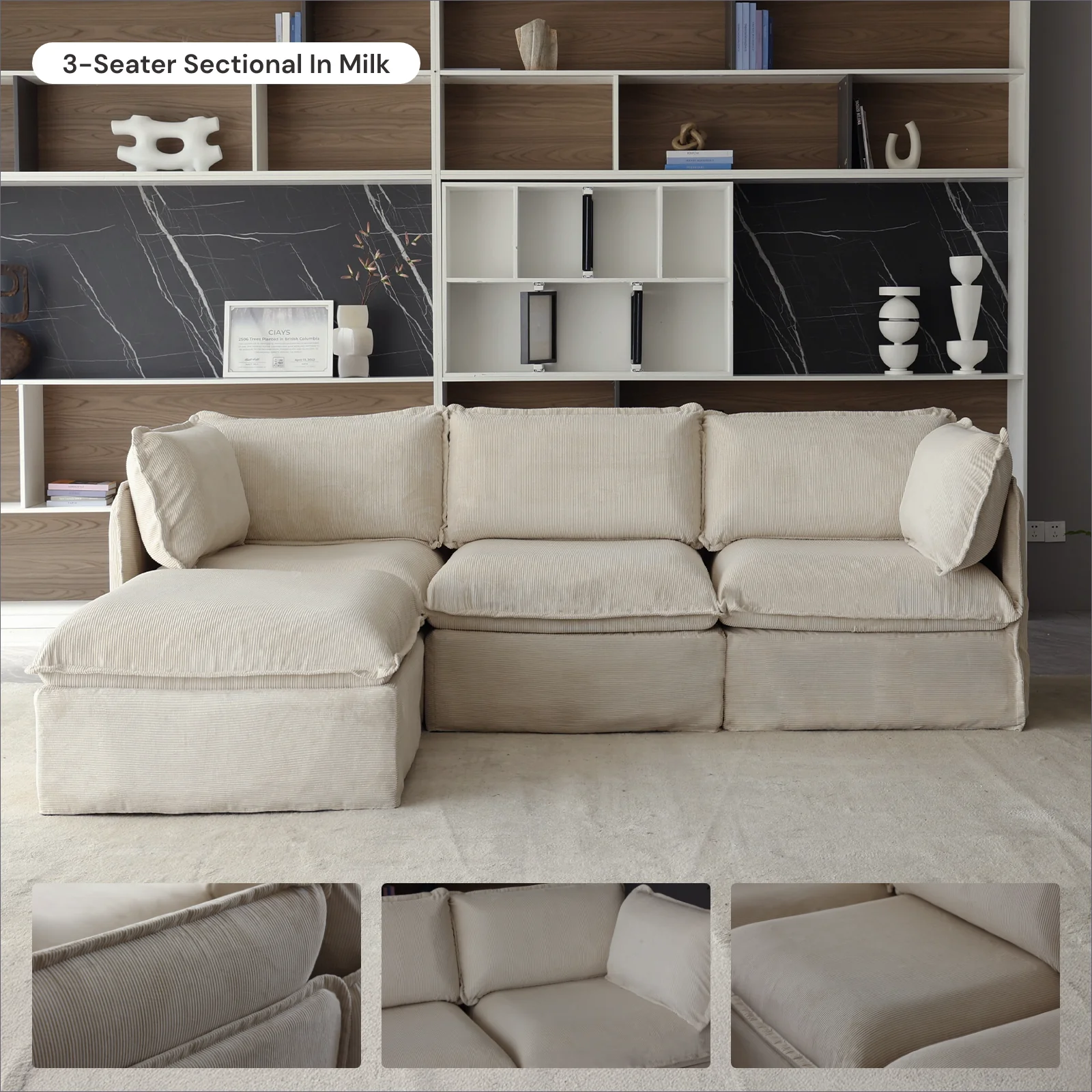 Slipcover Only - Modular Washable 7-Seater U-Sectional + Bench Ottoman in Milk - Image 6