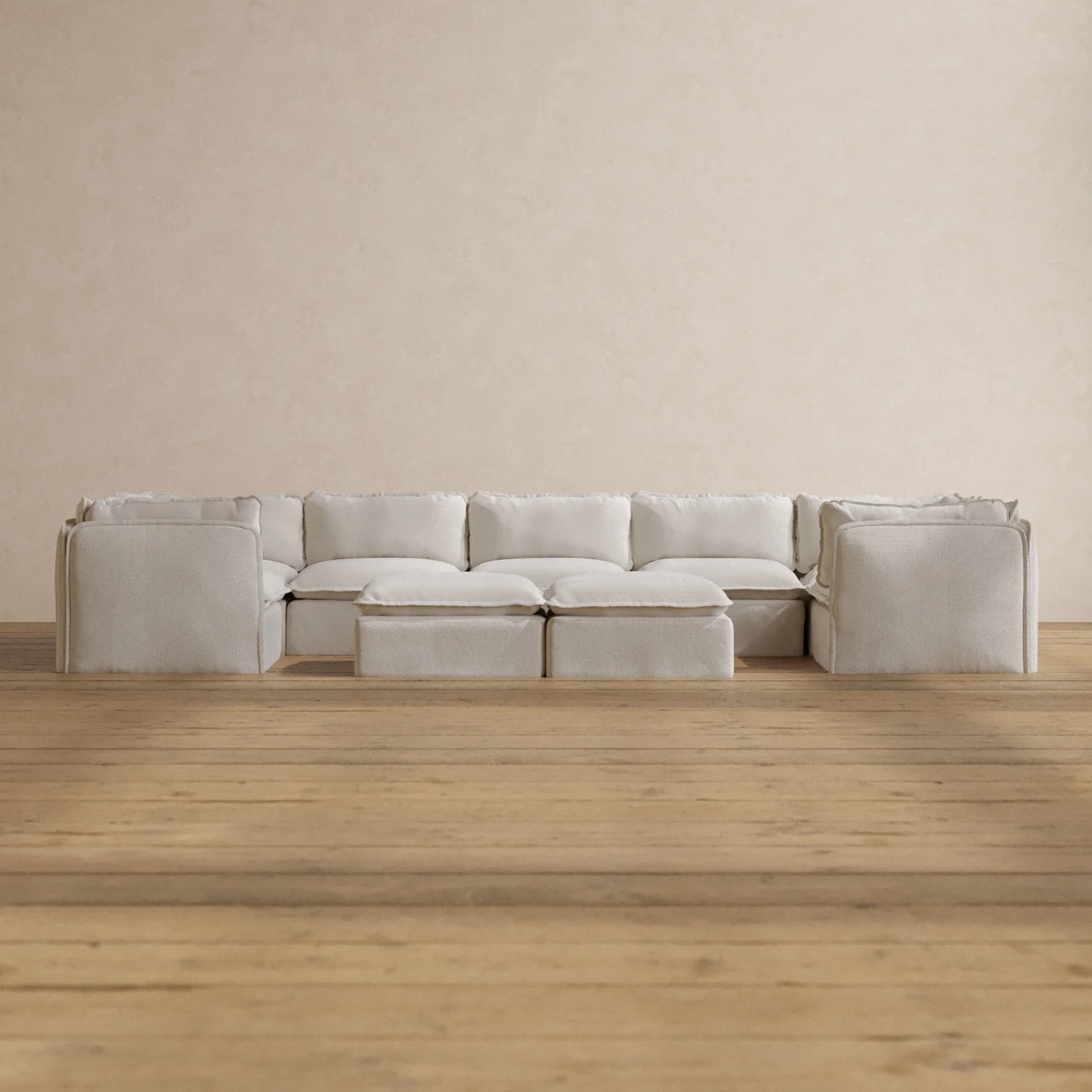 Slipcover Only - Modular Washable 7-Seater U-Sectional + Bench Ottoman in Powder