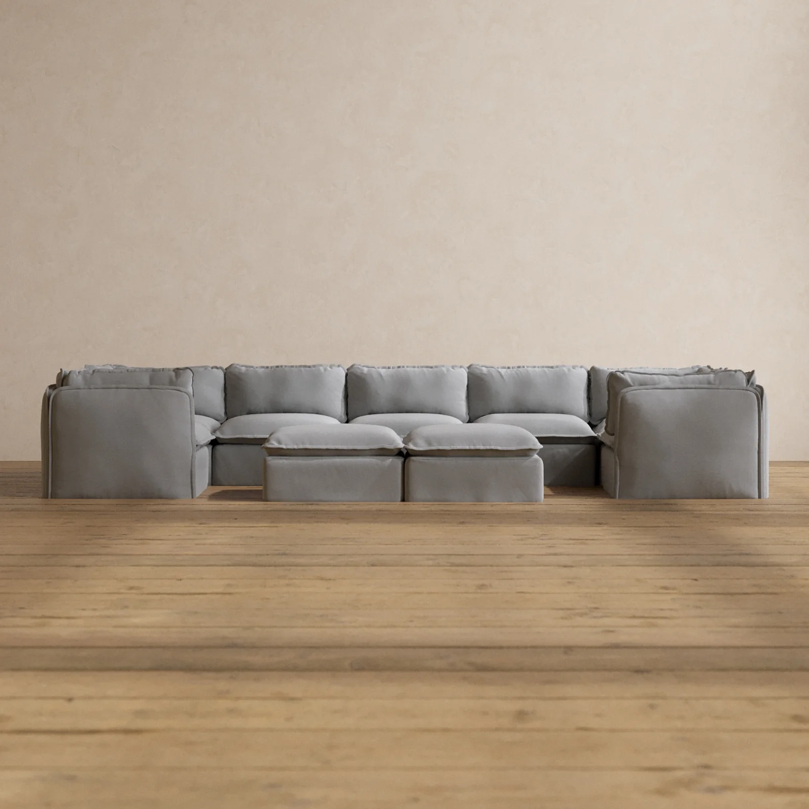 Slipcover Only - Modular Washable 7-Seater U-Sectional + Bench Ottoman in Pumice