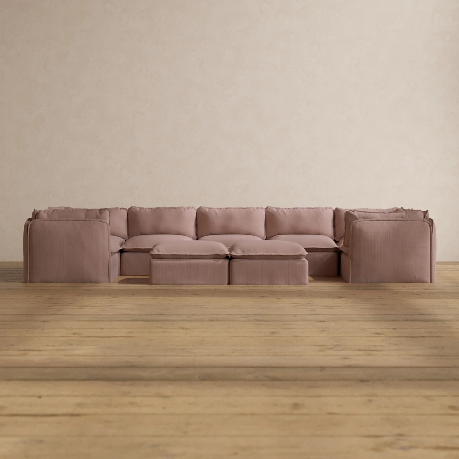 Slipcover Only - Modular Washable 7-Seater U-Sectional + Bench Ottoman in Sakura
