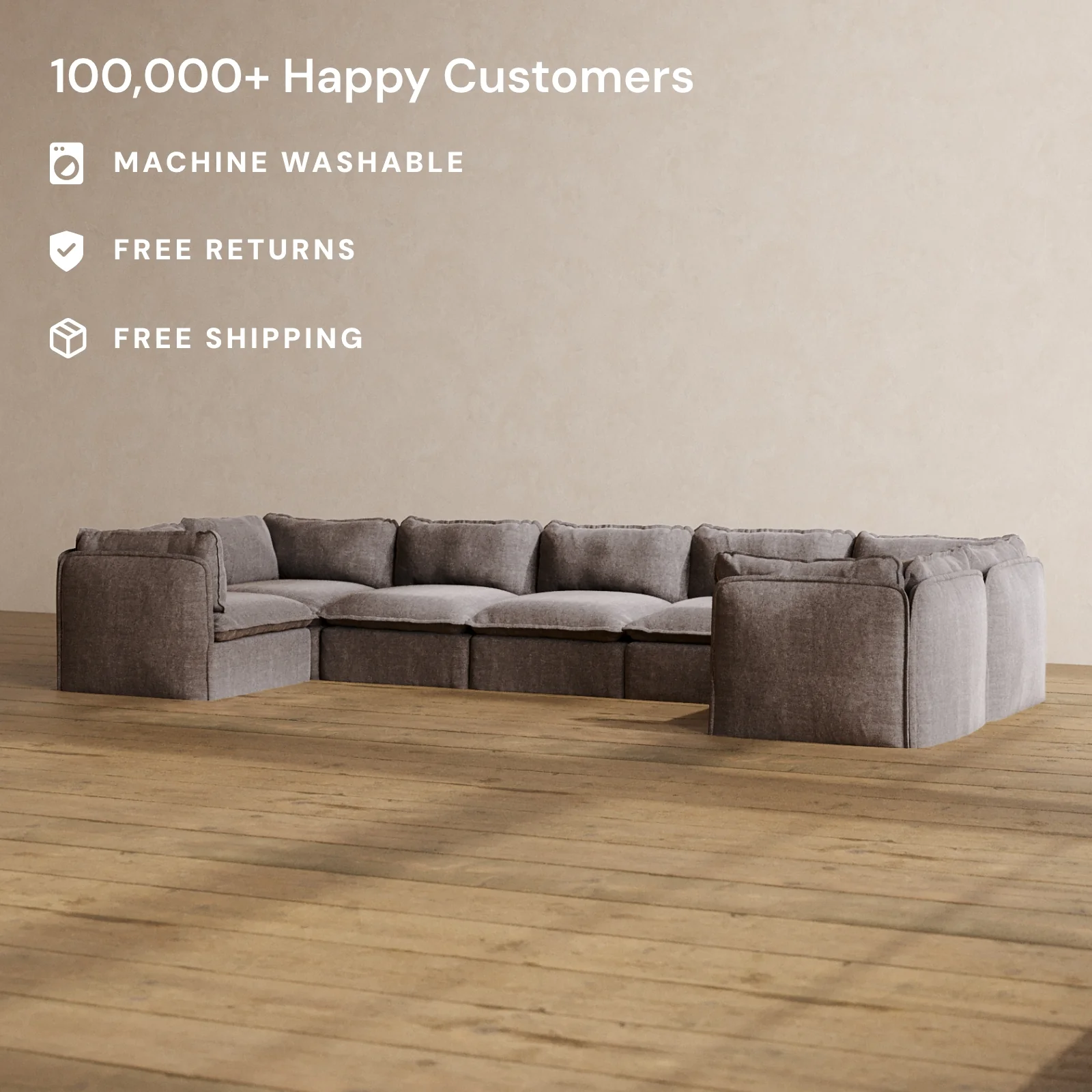 Slipcover Only - Modular Washable 7-Seater U-Sectional in Caviar - Image 2