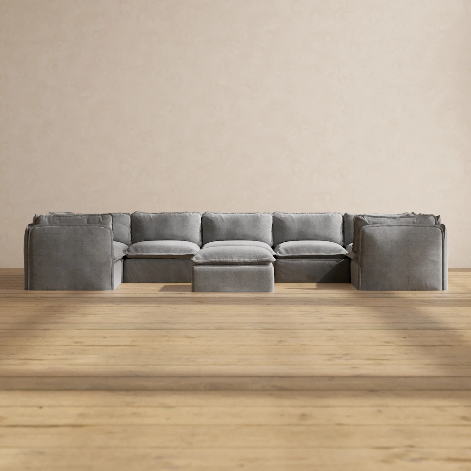 Slipcover Only - Modular Washable 7-Seater U-Sectional + Ottoman in Ash