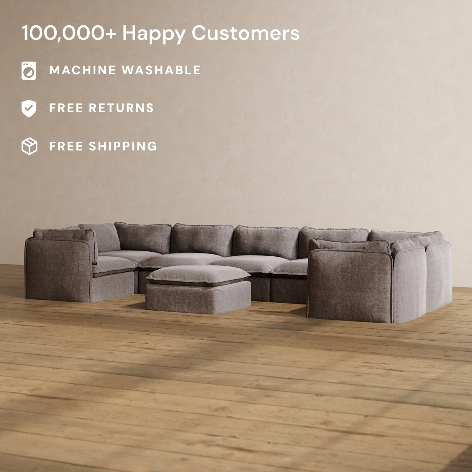 Slipcover Only - Modular Washable 7-Seater U-Sectional + Ottoman in Caviar - Image 2