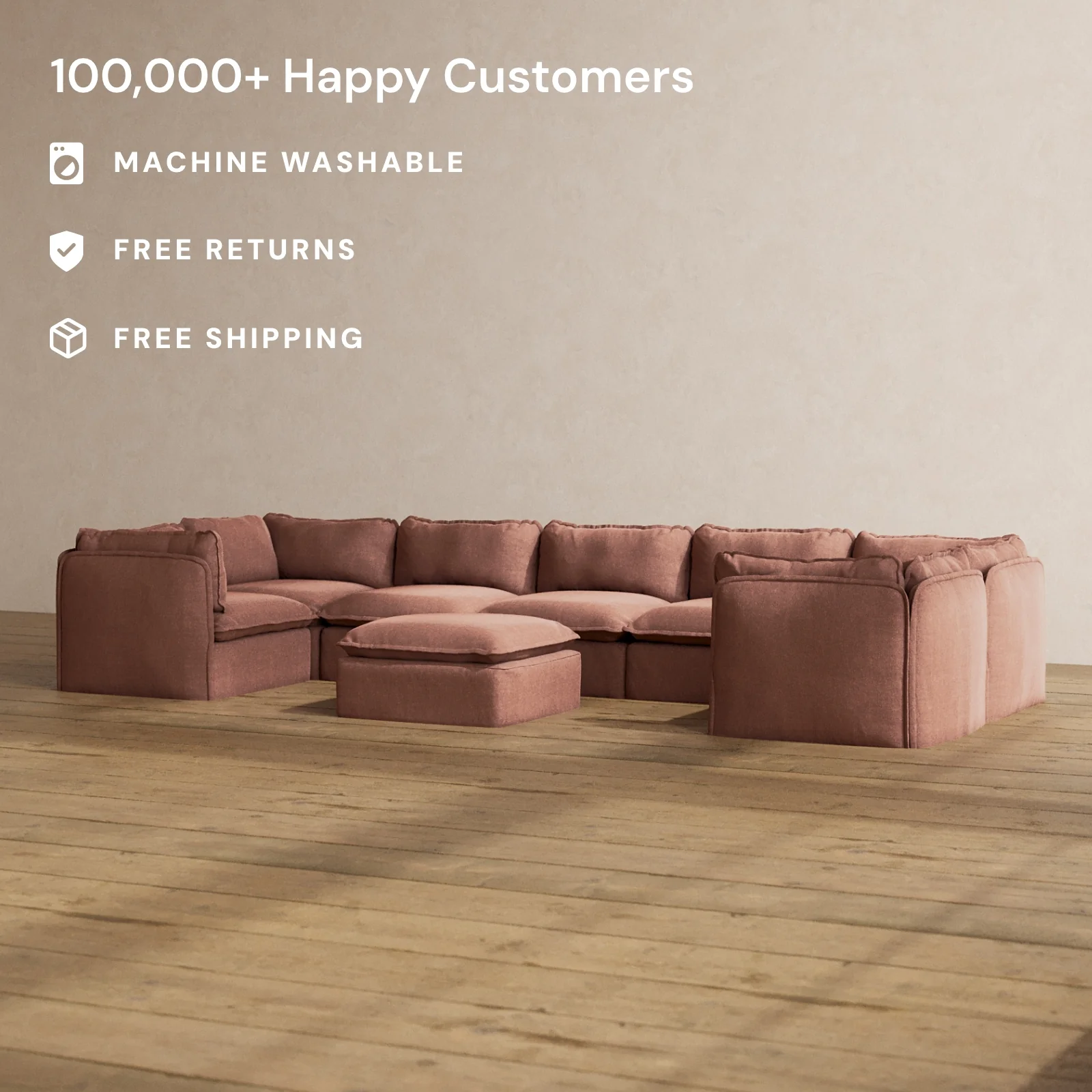 Slipcover Only - Modular Washable 7-Seater U-Sectional + Ottoman in Chestnut - Image 2